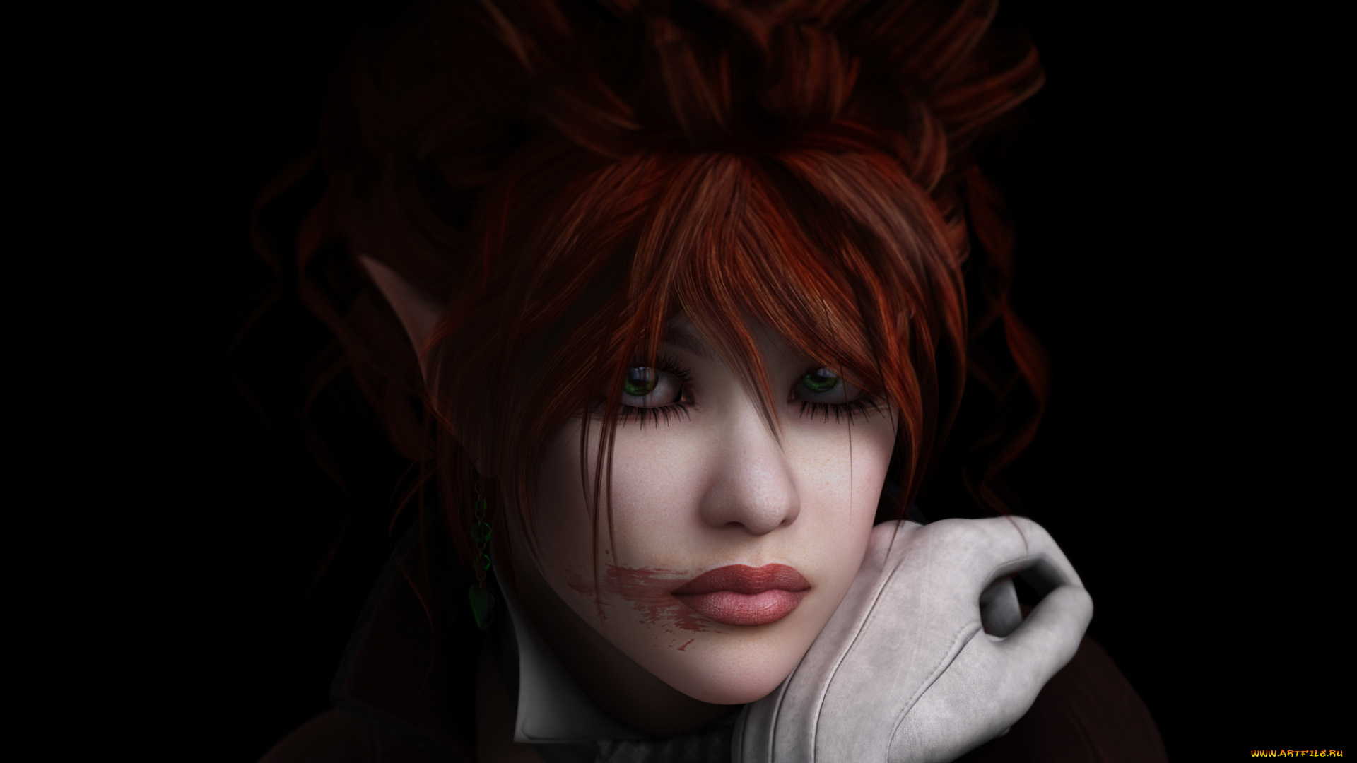 3д, графика, эльфы, , elves, фон, взгляд, эльфийка, кров