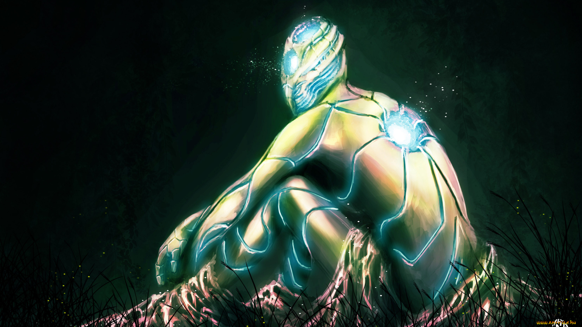 фэнтези, существа, трава, mehdi, yamini, арт, магия, существо, свечение, линии