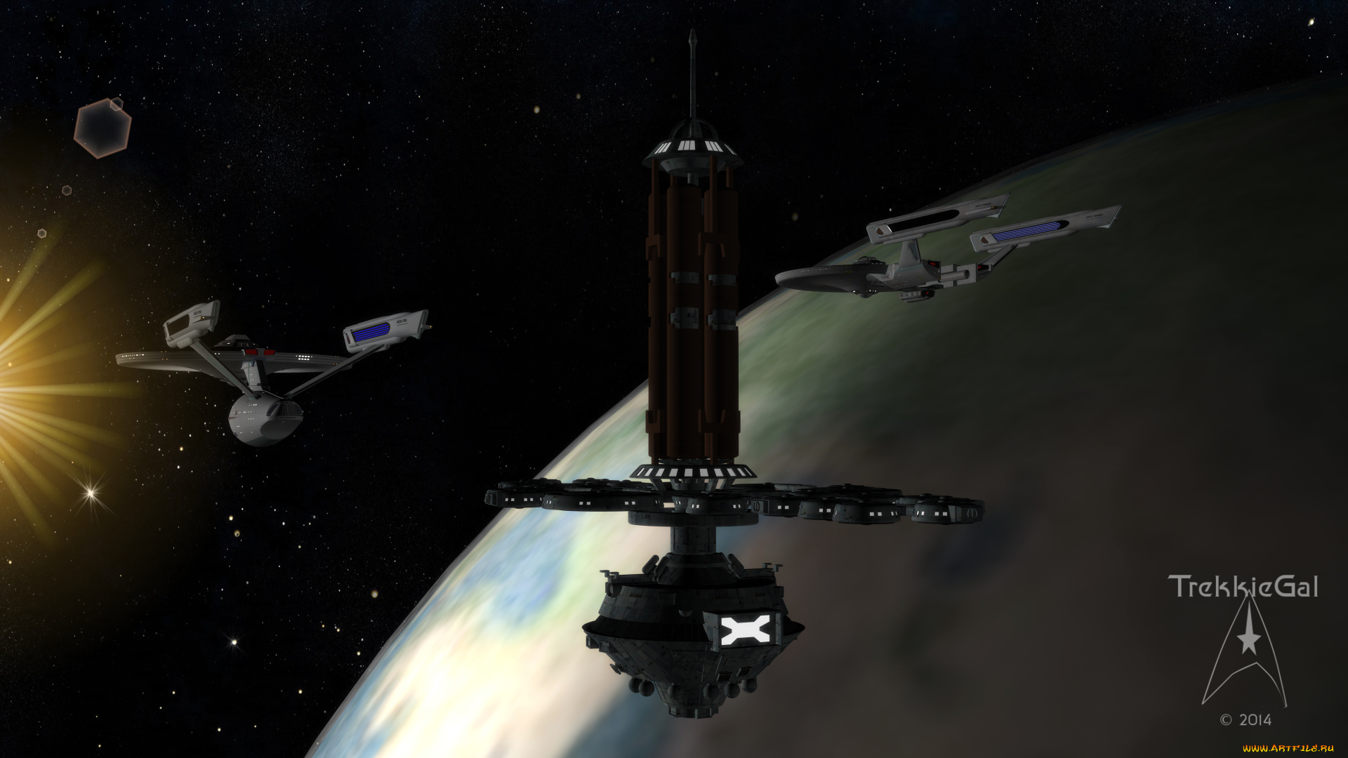 космос, арт, вселенная, звезды, сияние, космический, корабль