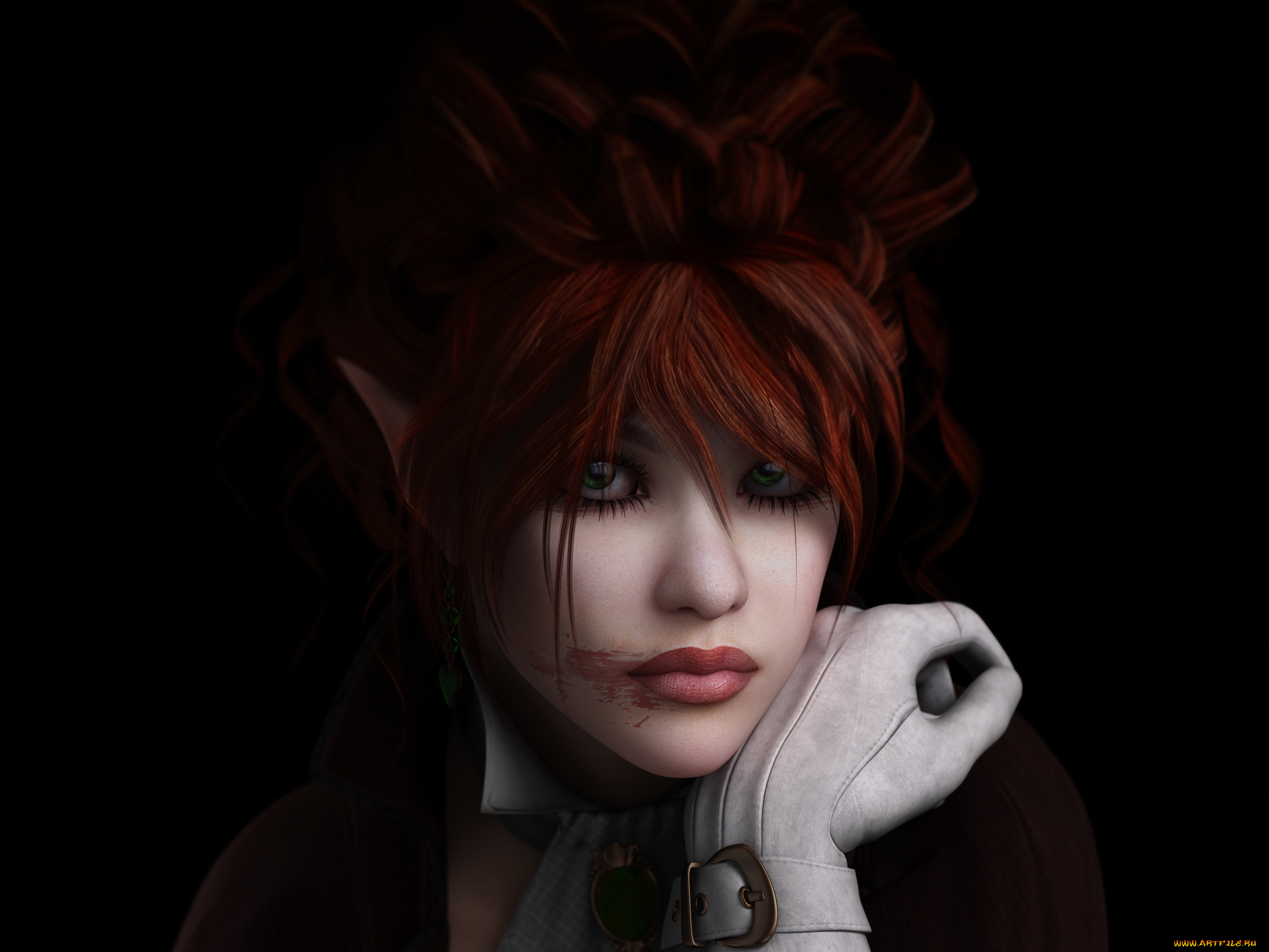 3д, графика, эльфы, , elves, фон, взгляд, эльфийка, кров