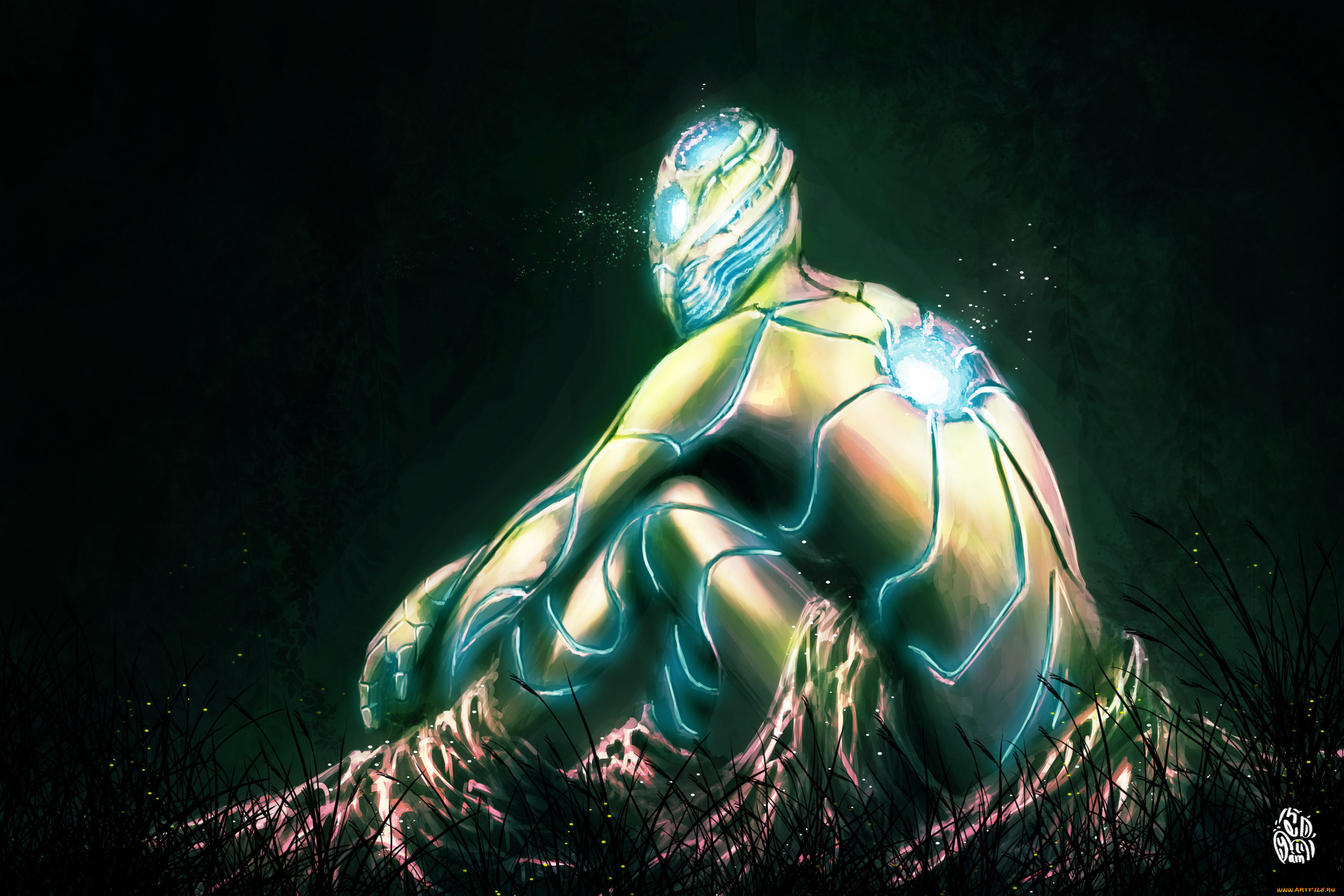 фэнтези, существа, трава, mehdi, yamini, арт, магия, существо, свечение, линии