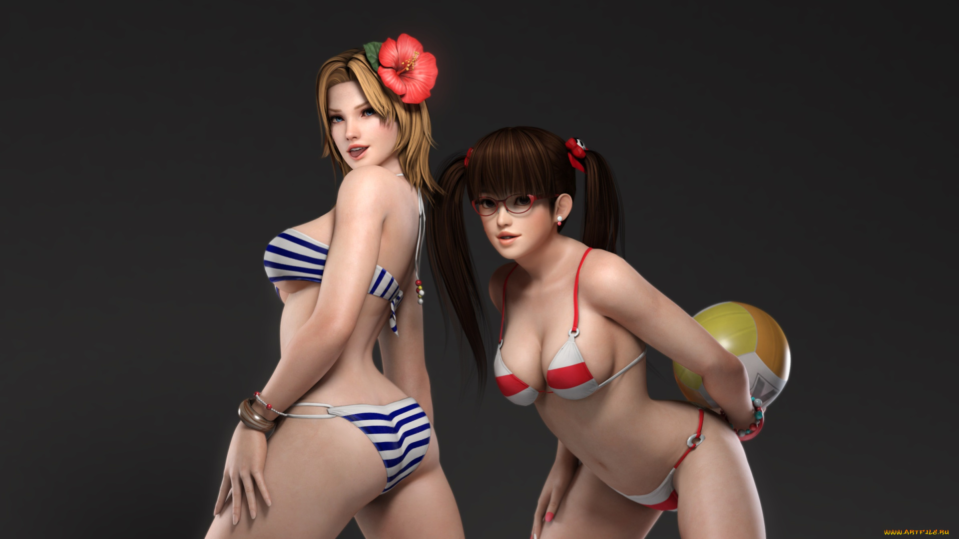 3д, графика, аниме, , anime, фон, взгляд, девушки, мяч, цветок