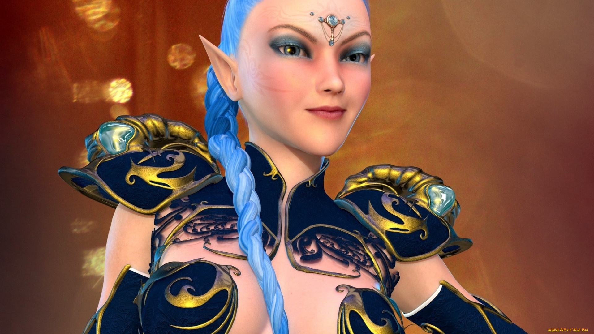 3д, графика, эльфы, , elves, взгляд, эльфийка, фон