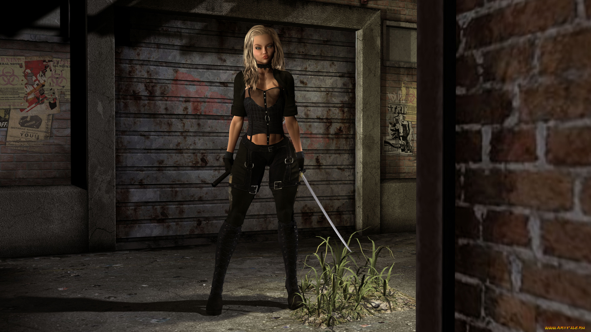 3д, графика, фантазия, , fantasy, оружие, фон, девушка, взгляд