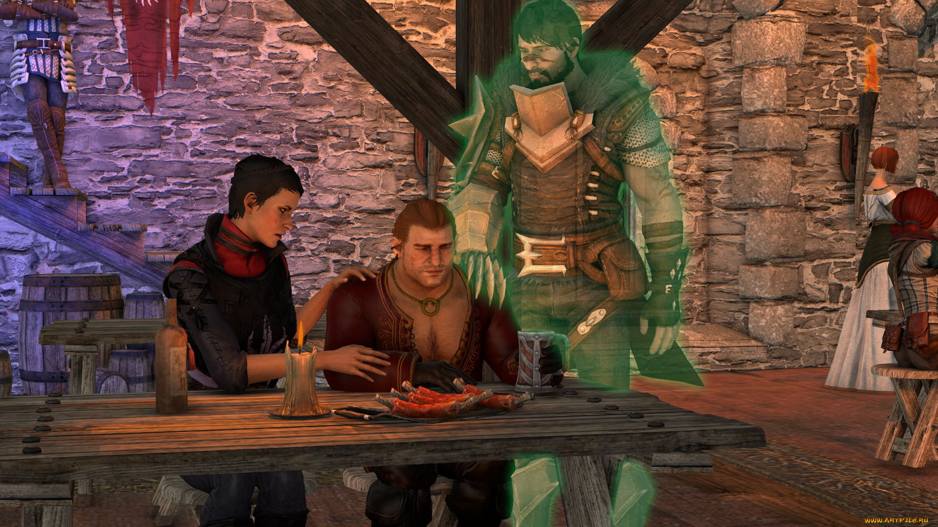 3д, графика, фантазия, , fantasy, стол, женщина, фон, интерьер, взгляд, мужчина