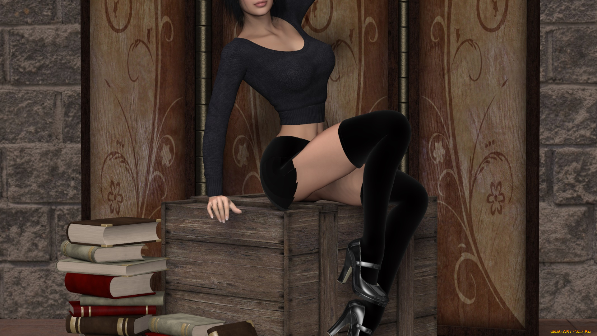 3д, графика, люди, , people, очки, сексуальная, книги, фон, взгляд, девушка