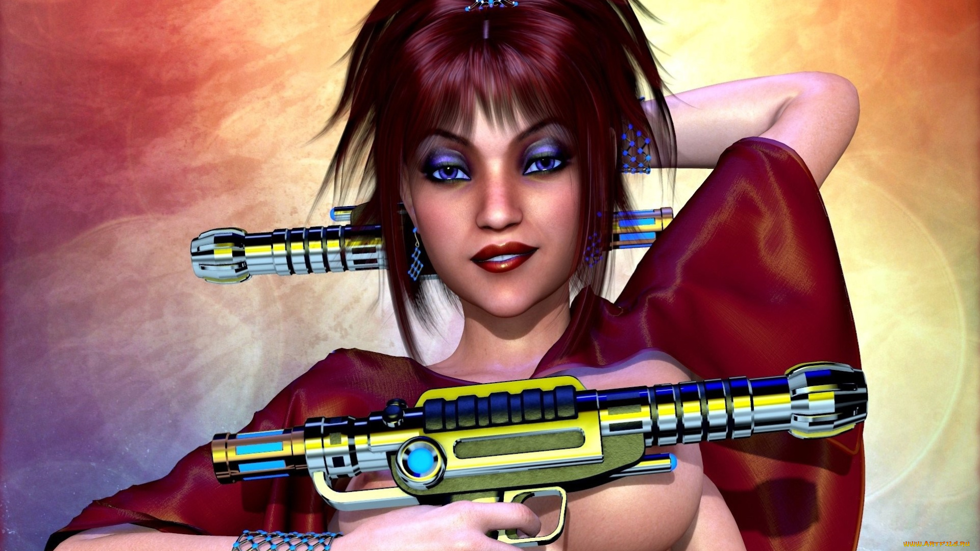 3д, графика, существа, , creatures, оружие, фон, взгляд, девушка