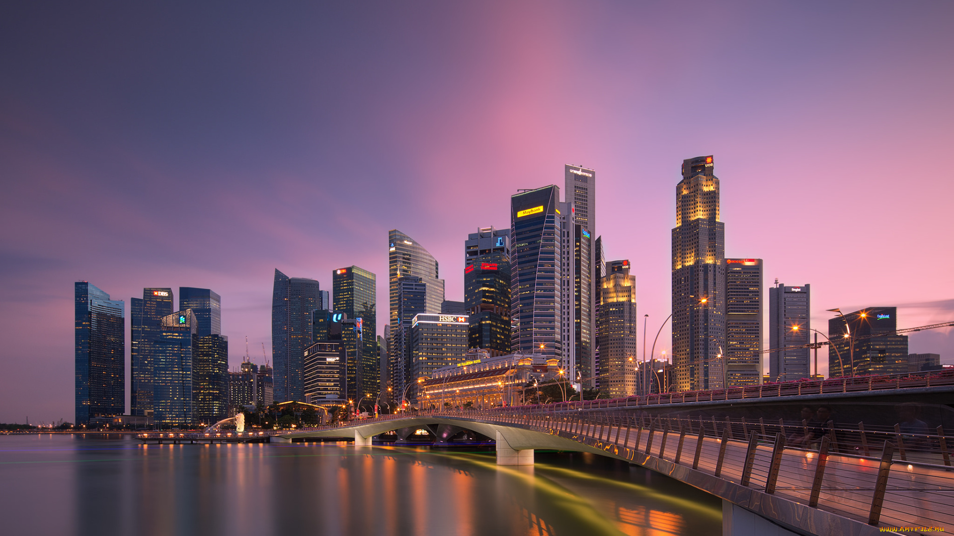 города, сингапур, , сингапур, мост, небоскребы