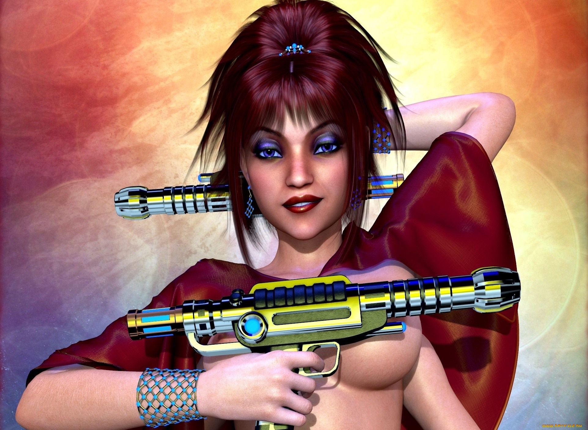 3д, графика, существа, , creatures, оружие, фон, взгляд, девушка