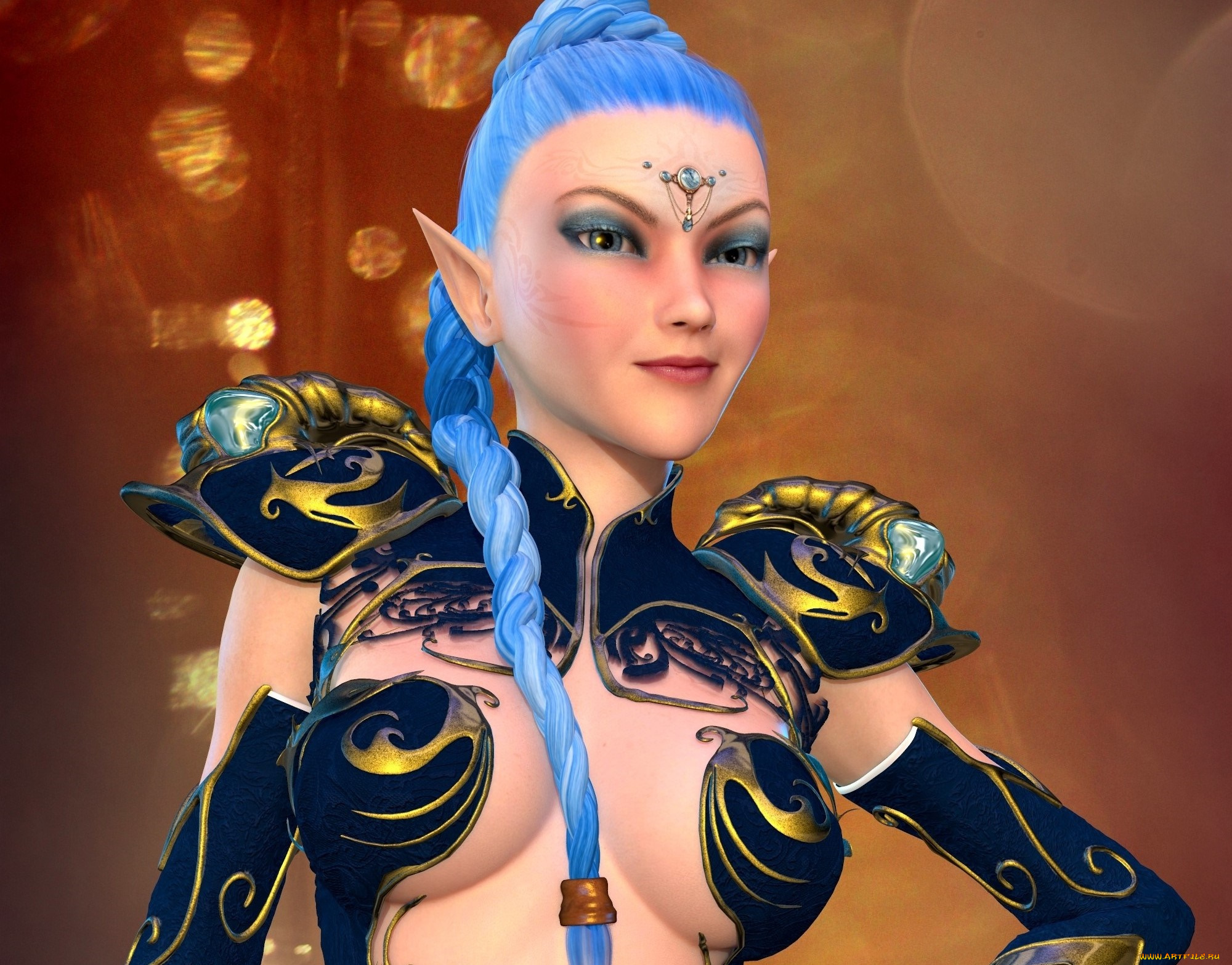 3д, графика, эльфы, , elves, взгляд, эльфийка, фон