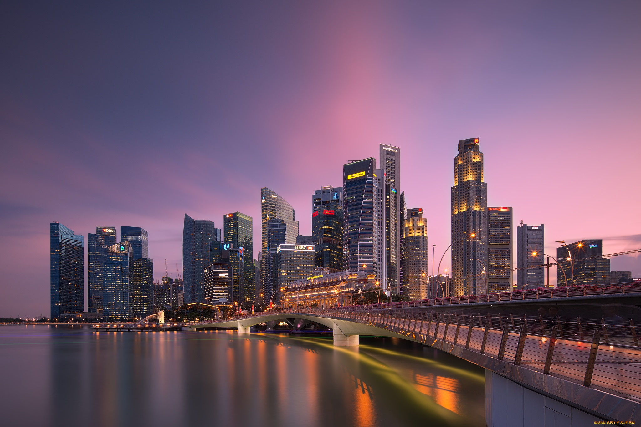 города, сингапур, , сингапур, мост, небоскребы