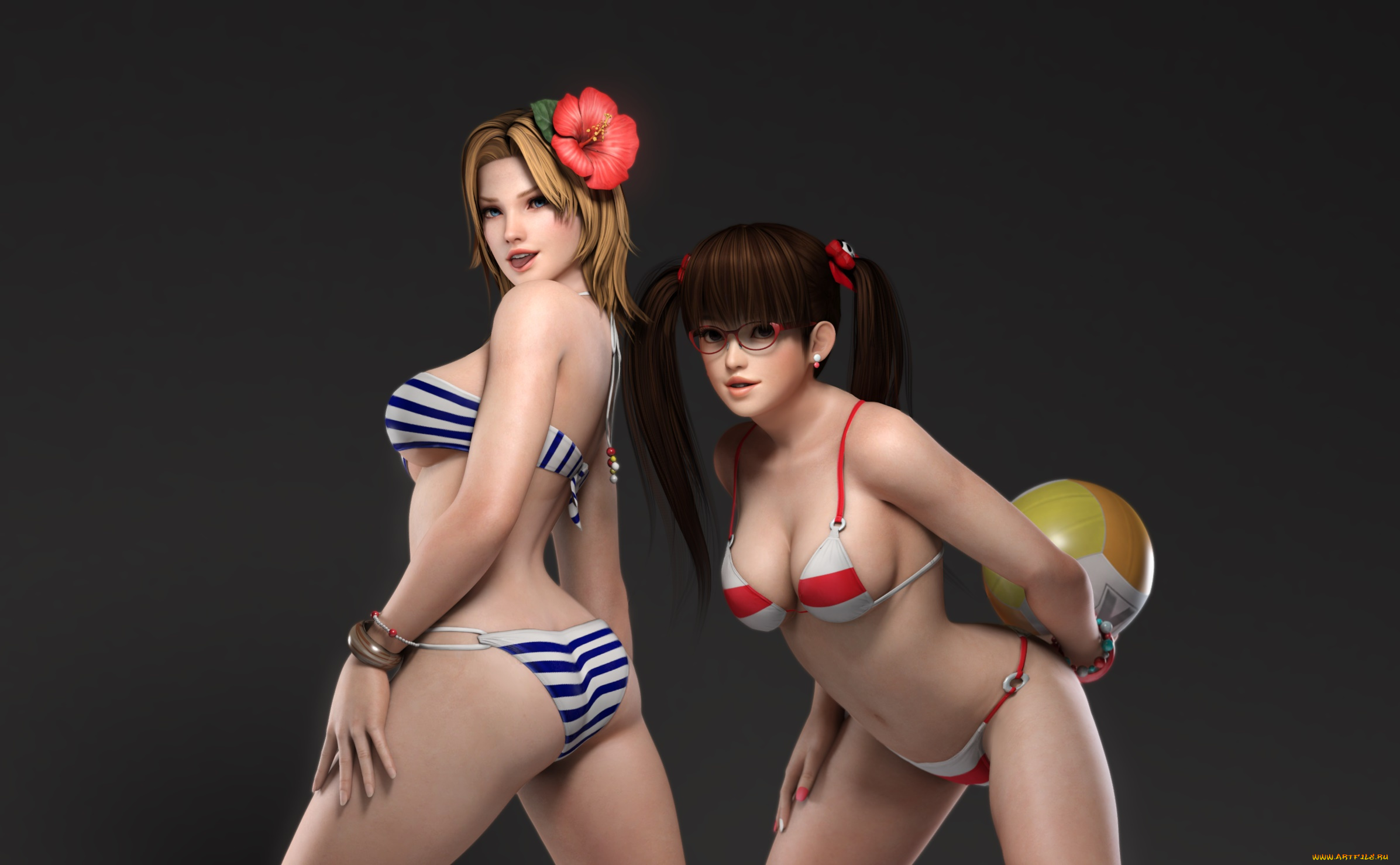 3д, графика, аниме, , anime, фон, взгляд, девушки, мяч, цветок