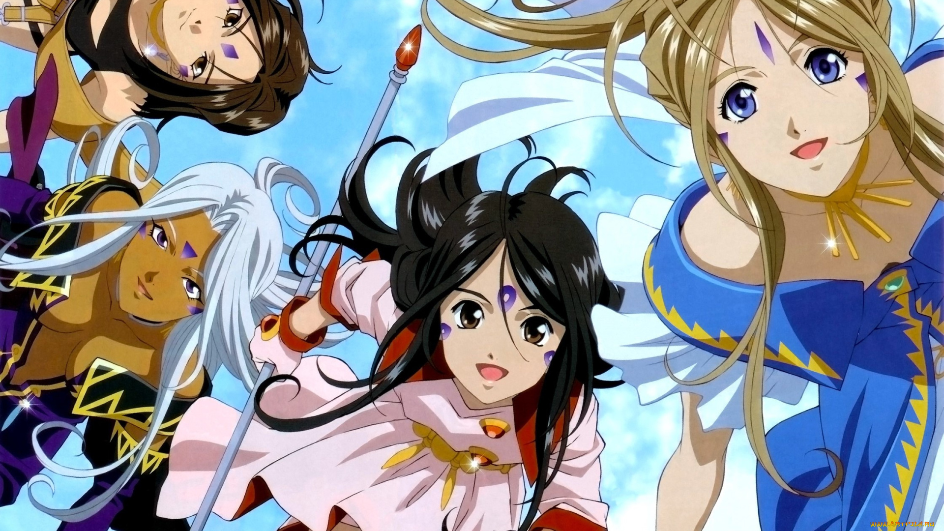 аниме, ah, , my, goddess, девушки, взгляд, фон