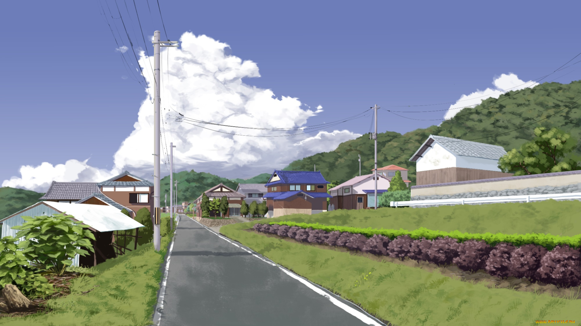 аниме, город, , улицы, , здания, дома, улица