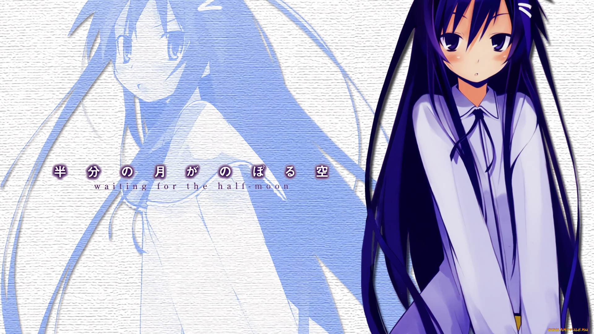 аниме, hanbun, no, tsuki, ga, noboru, sora, фон, взгляд, девушка