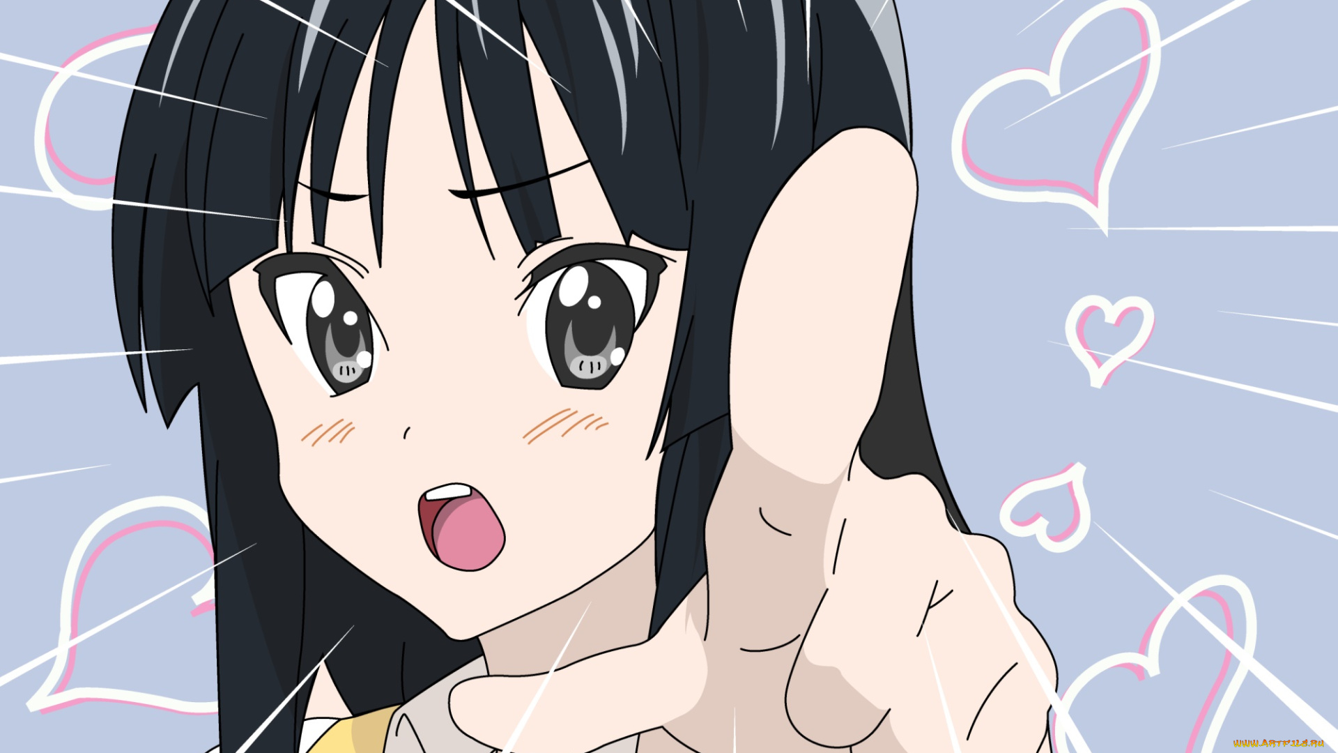 аниме, k-on, девушка, взгляд, фон