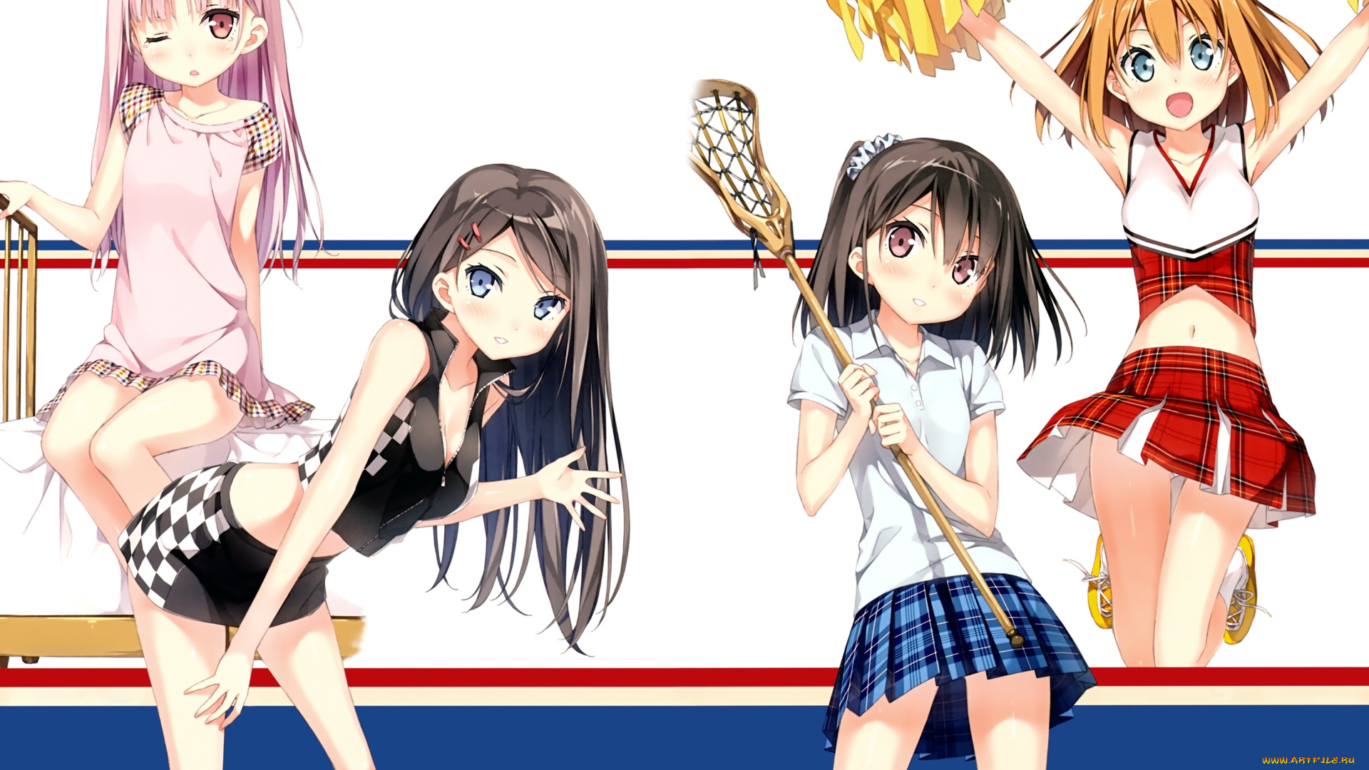 аниме, kantoku, , artbook, девушки, взгляд, фон