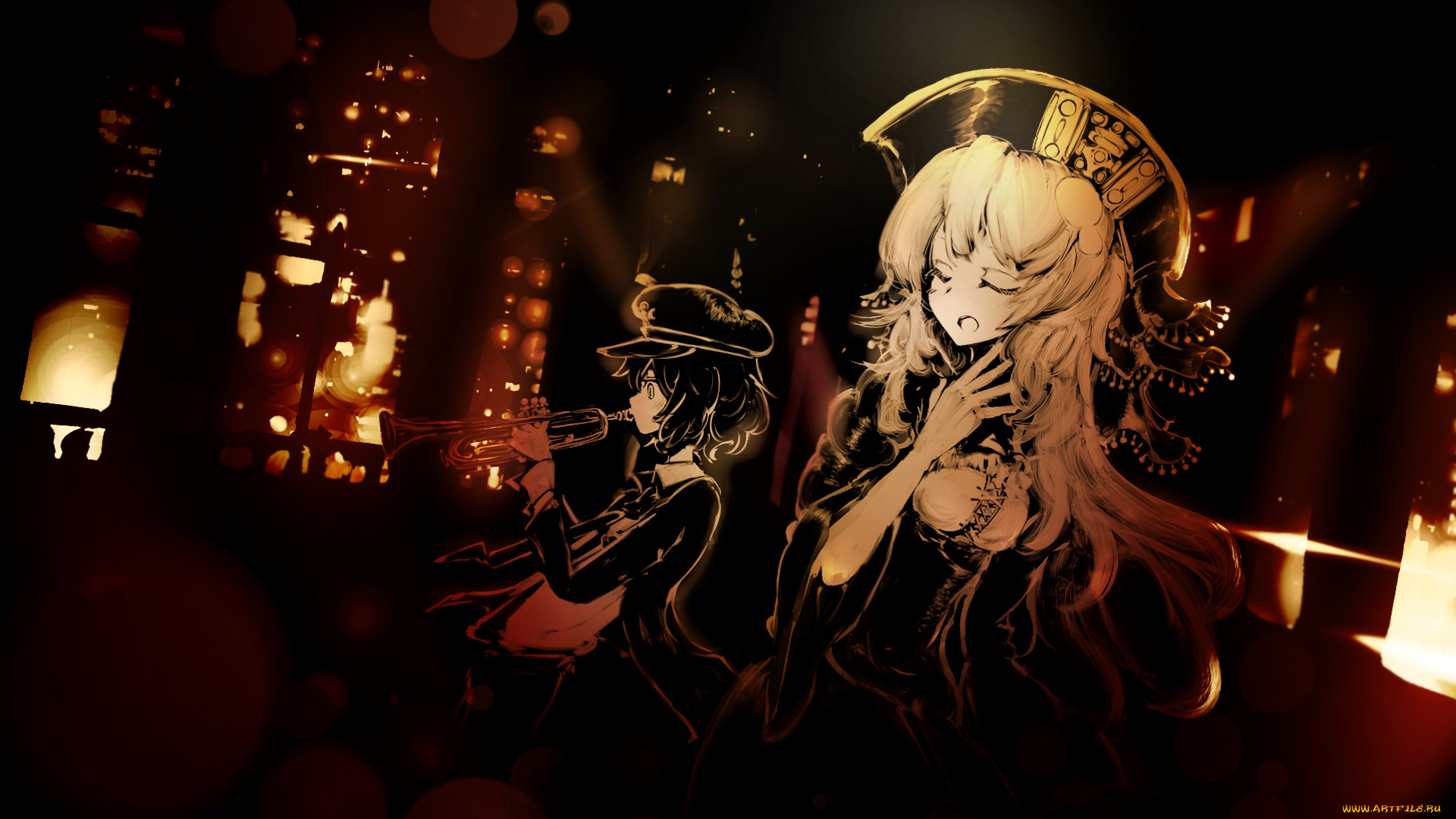 аниме, музыка, фон, взгляд, девушки