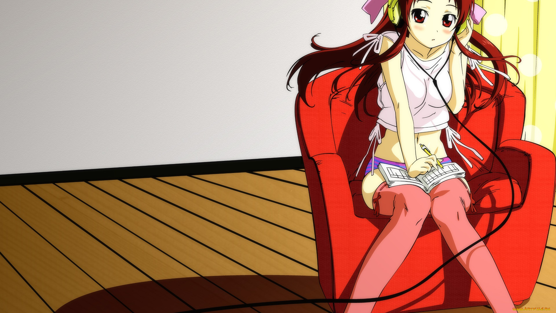 аниме, rec, девушка, взгляд, фон