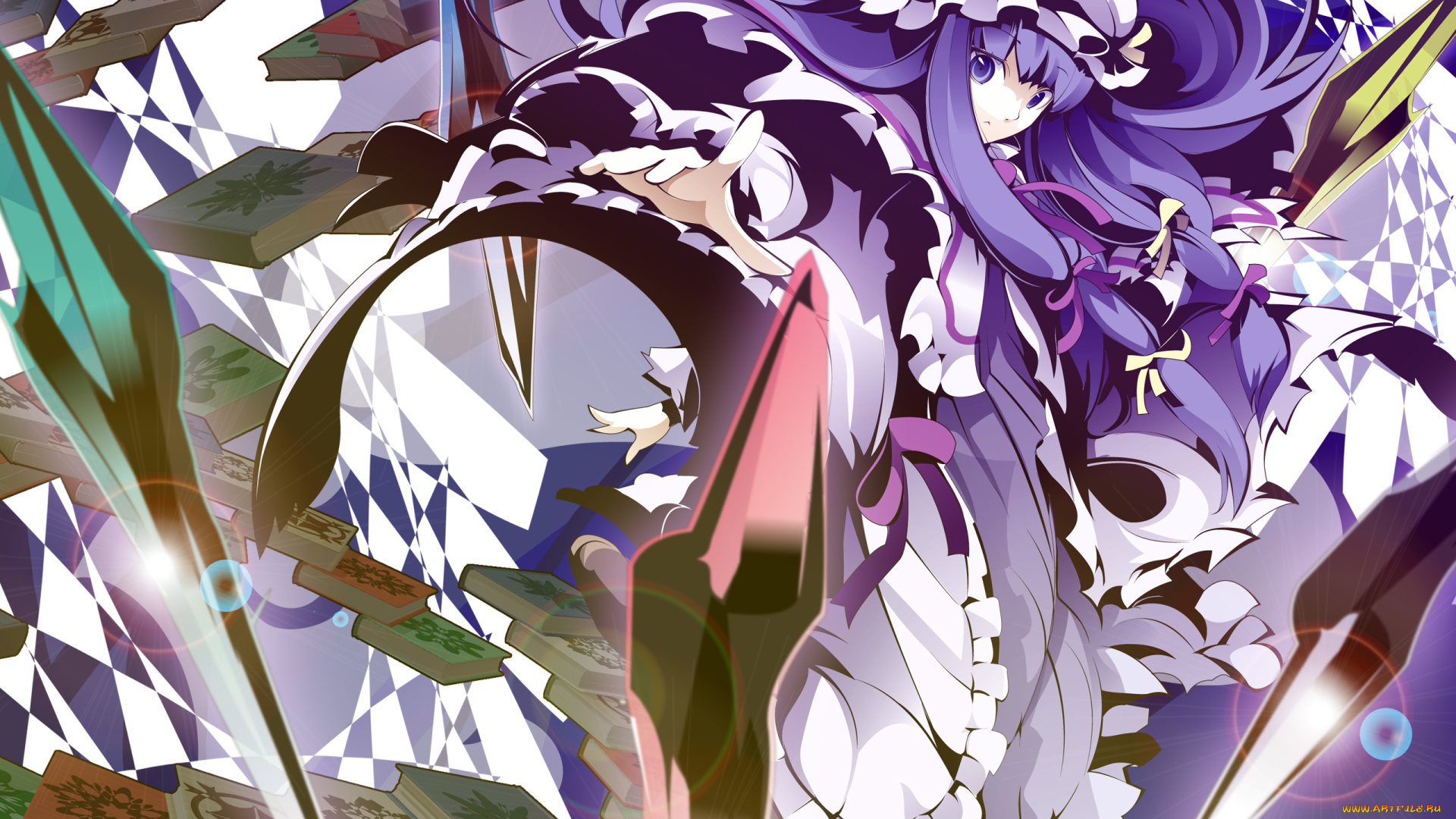 аниме, touhou, девушка, взгляд, фон