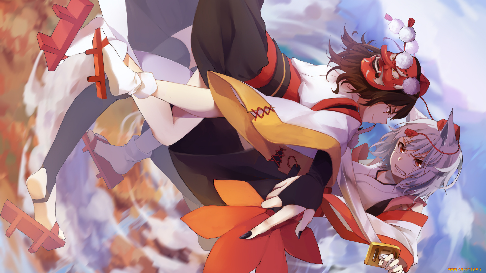 аниме, touhou, фон, взгляд, девушки