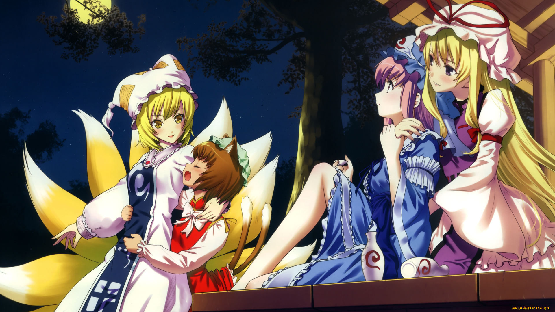 аниме, touhou, фон, взгляд, девушки