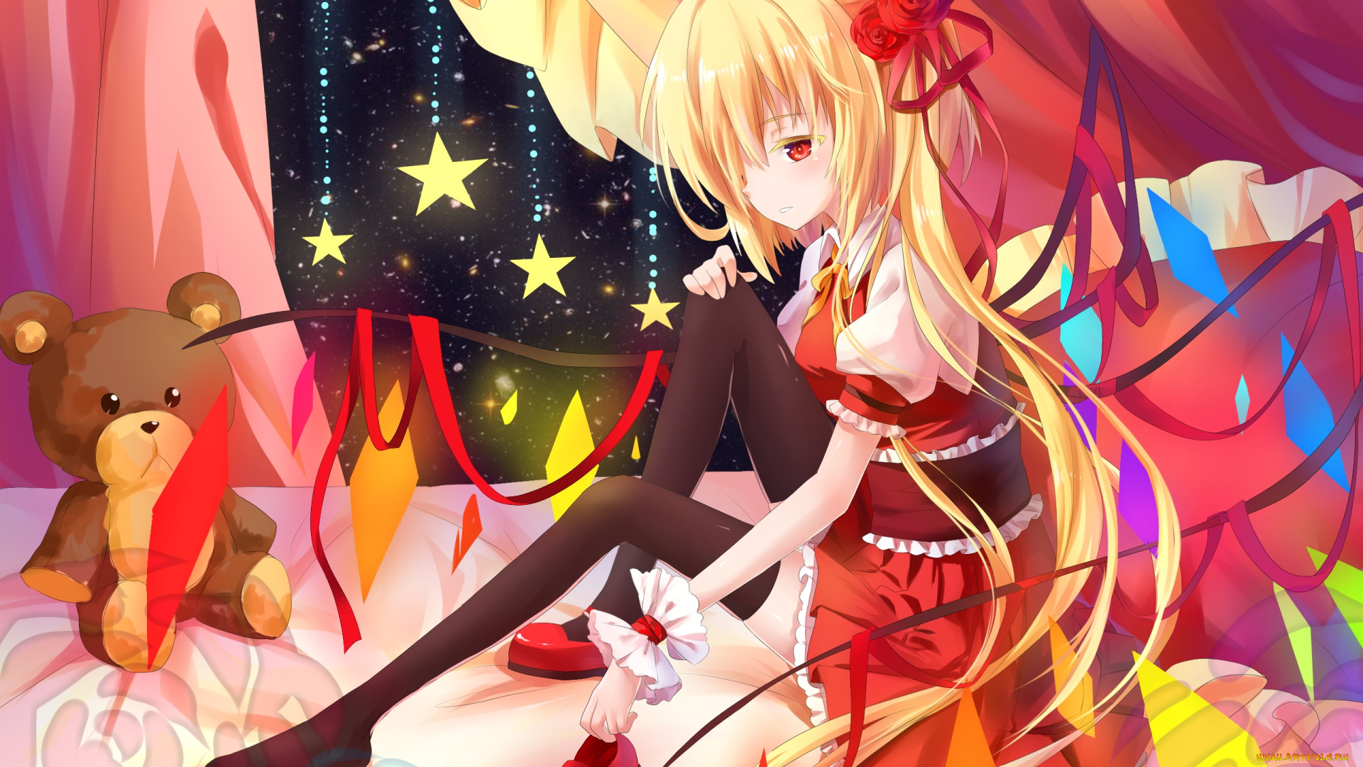 аниме, touhou, взгляд, девушка, фон