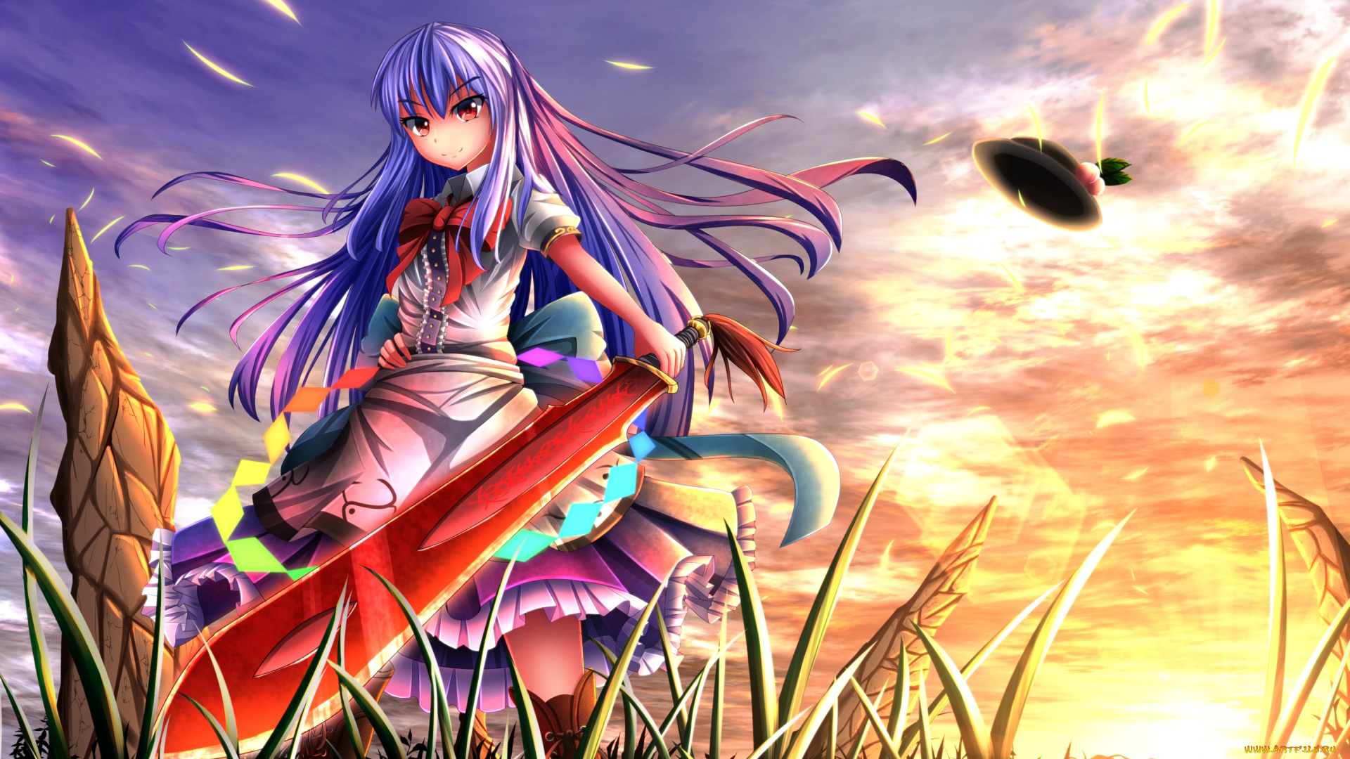 аниме, touhou, взгляд, девушка, фон