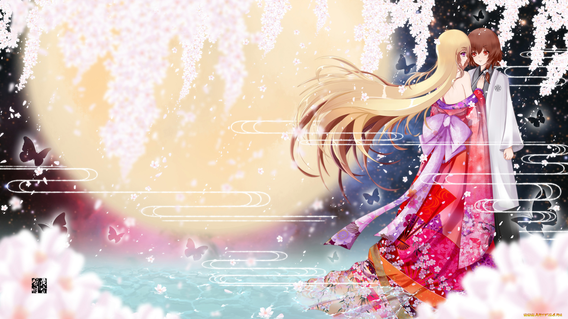 аниме, touhou, взгляд, девушки, фон