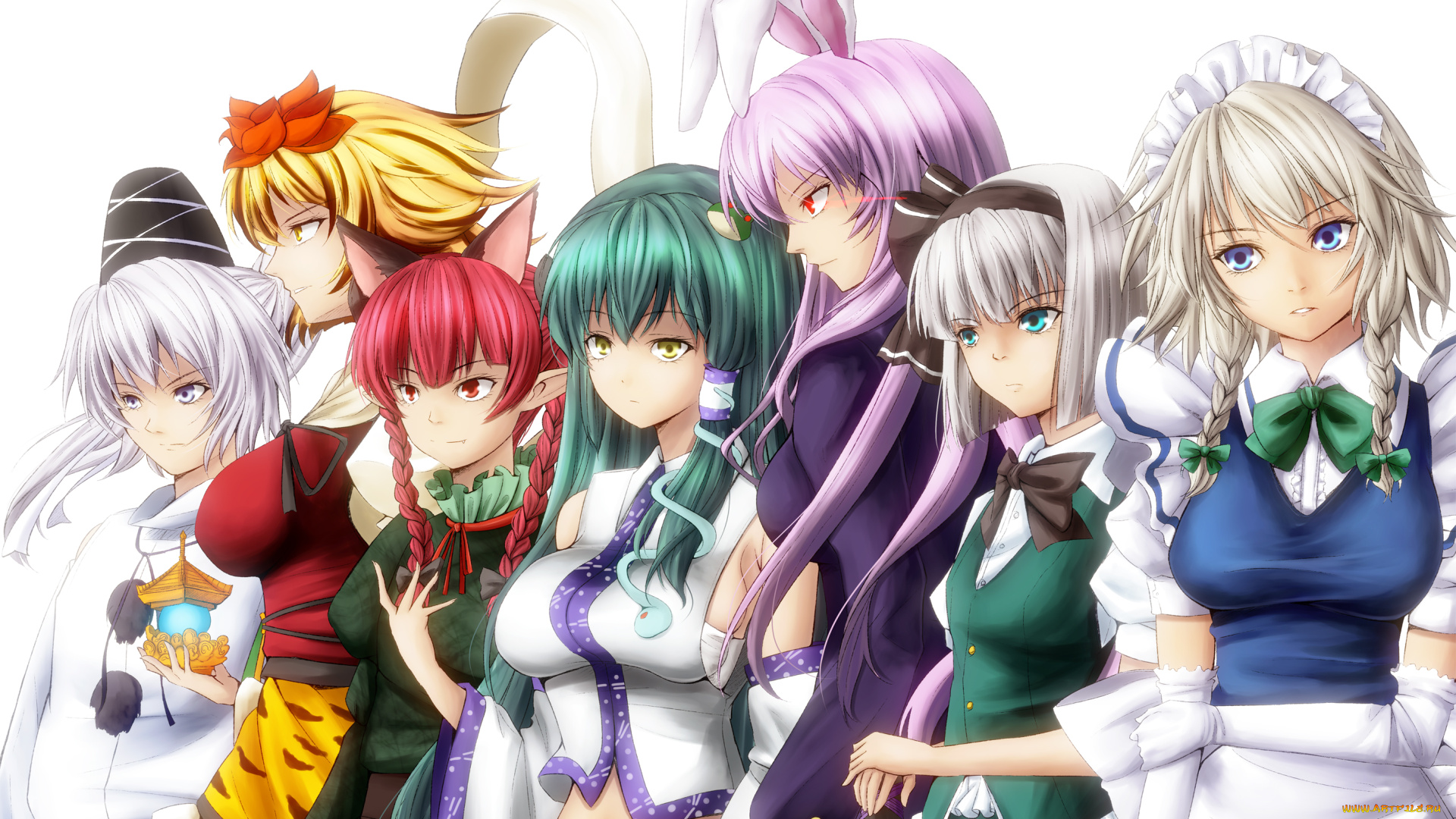 аниме, touhou, взгляд, фон, девушки