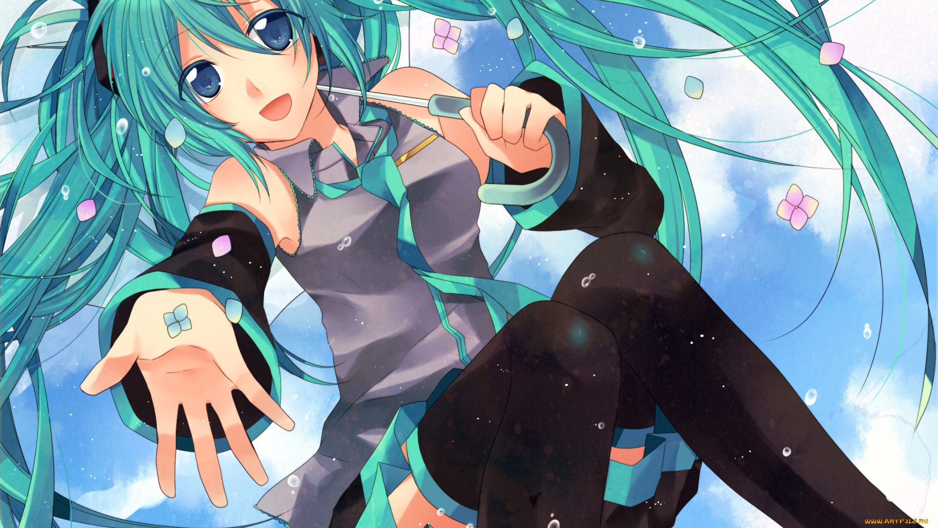 аниме, vocaloid, девушка, взгляд, фон