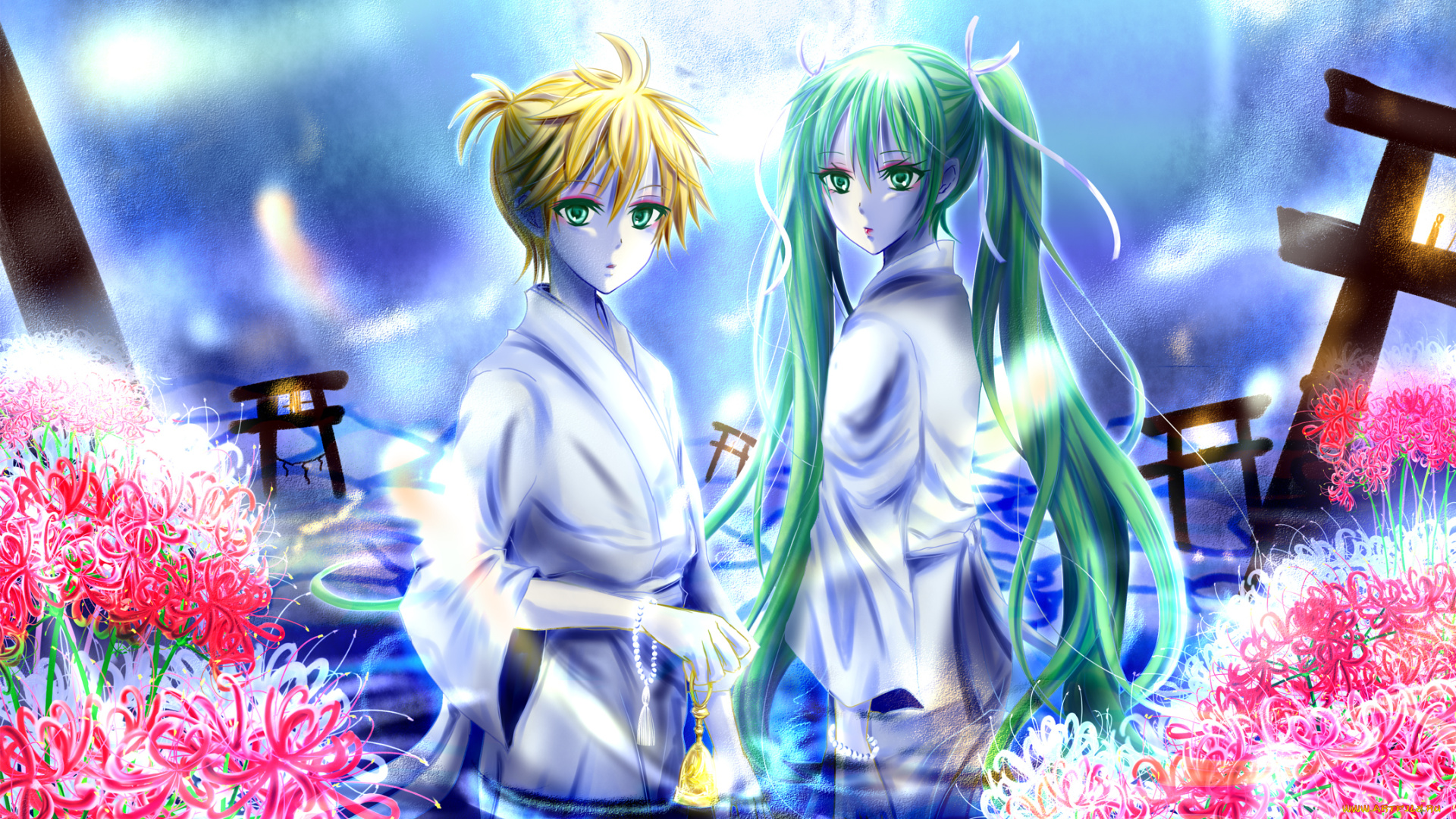 аниме, vocaloid, фон, взгляд, девушки