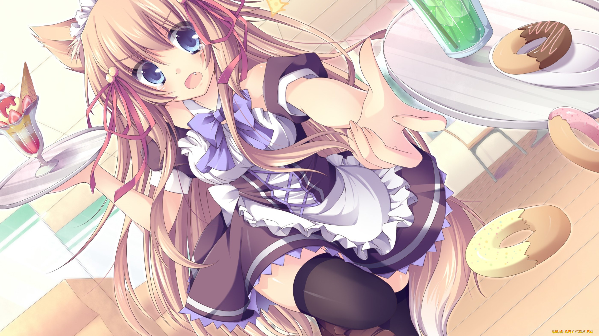 аниме, животные, , существа, фон, взгляд, девушка