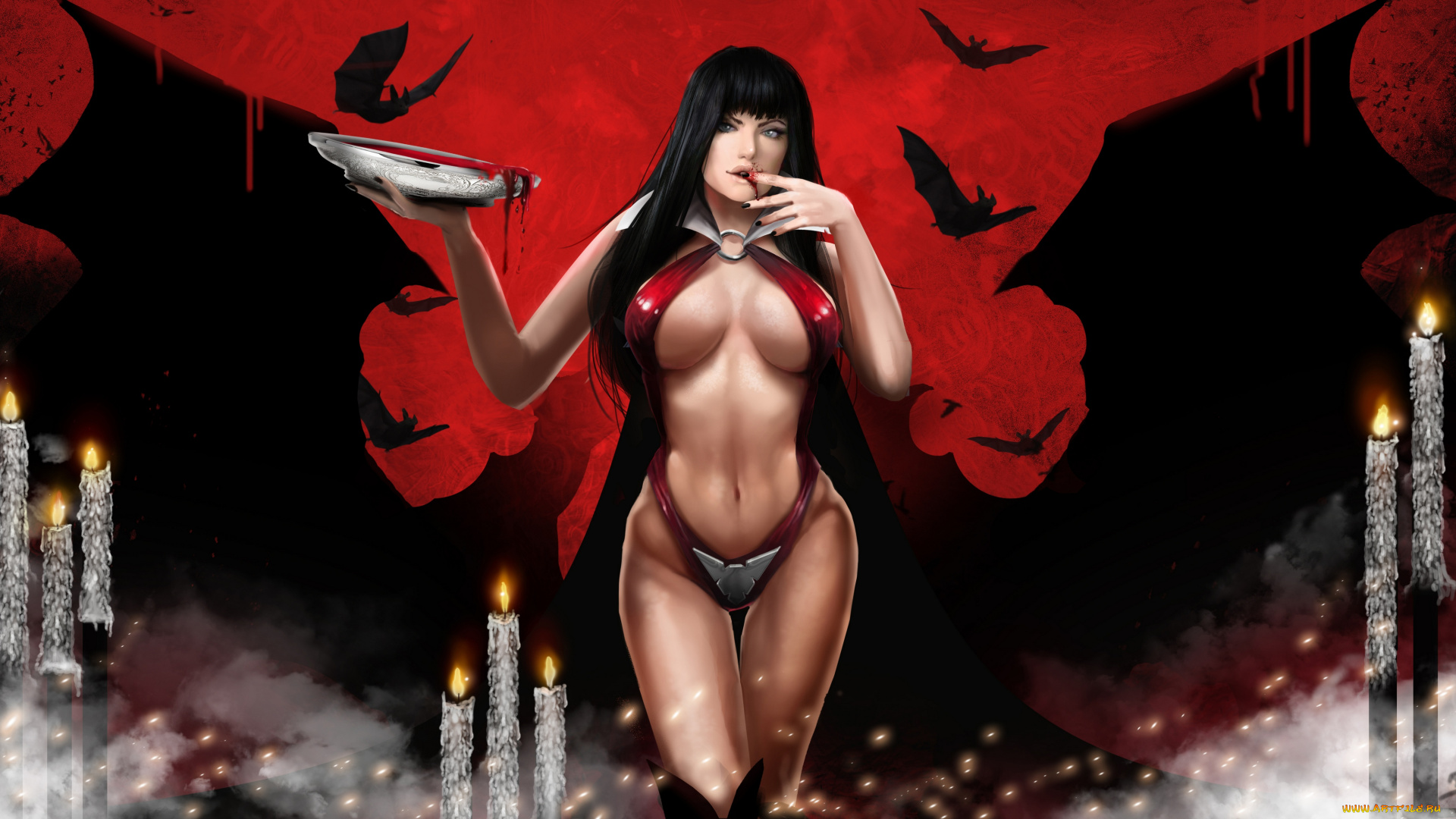 фэнтези, вампиры, миши, летучие, свечи, девушка, вампир