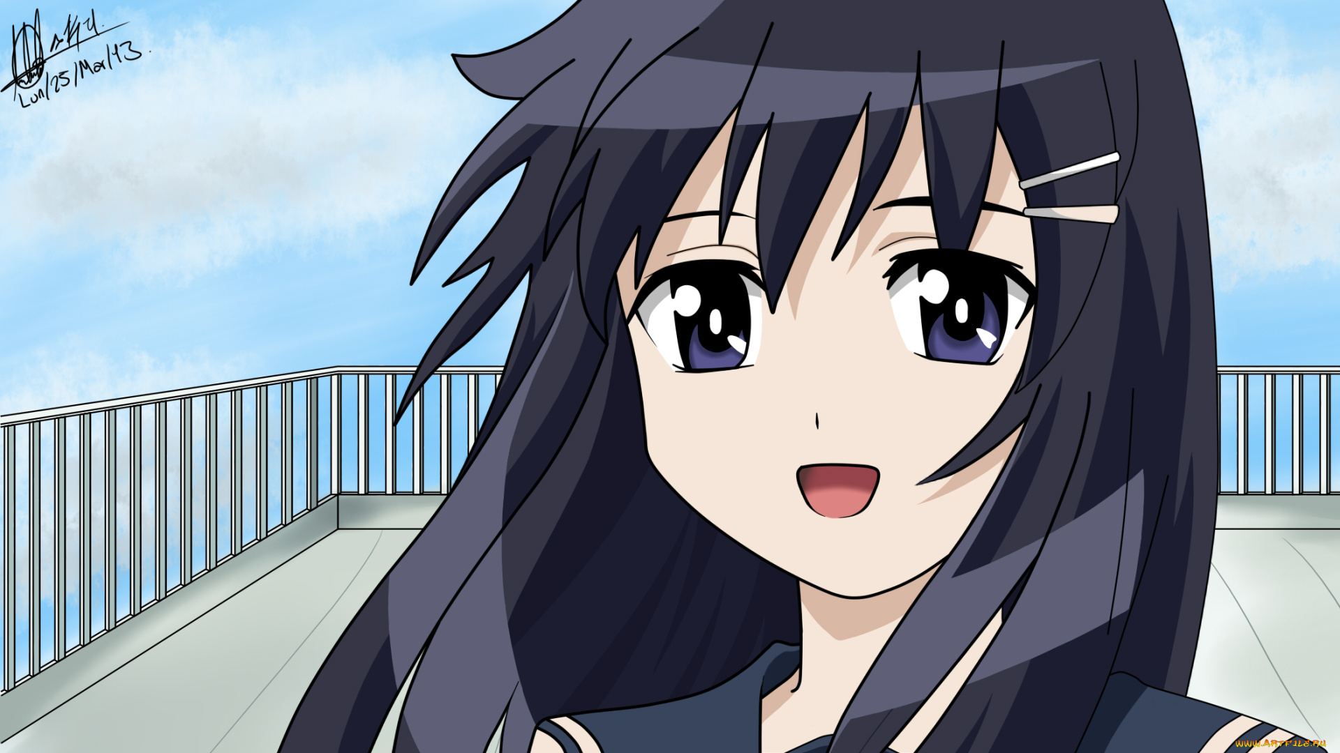 hanbun, no, tsuki, ga, noboru, sora, аниме, девушка, фон, взгляд