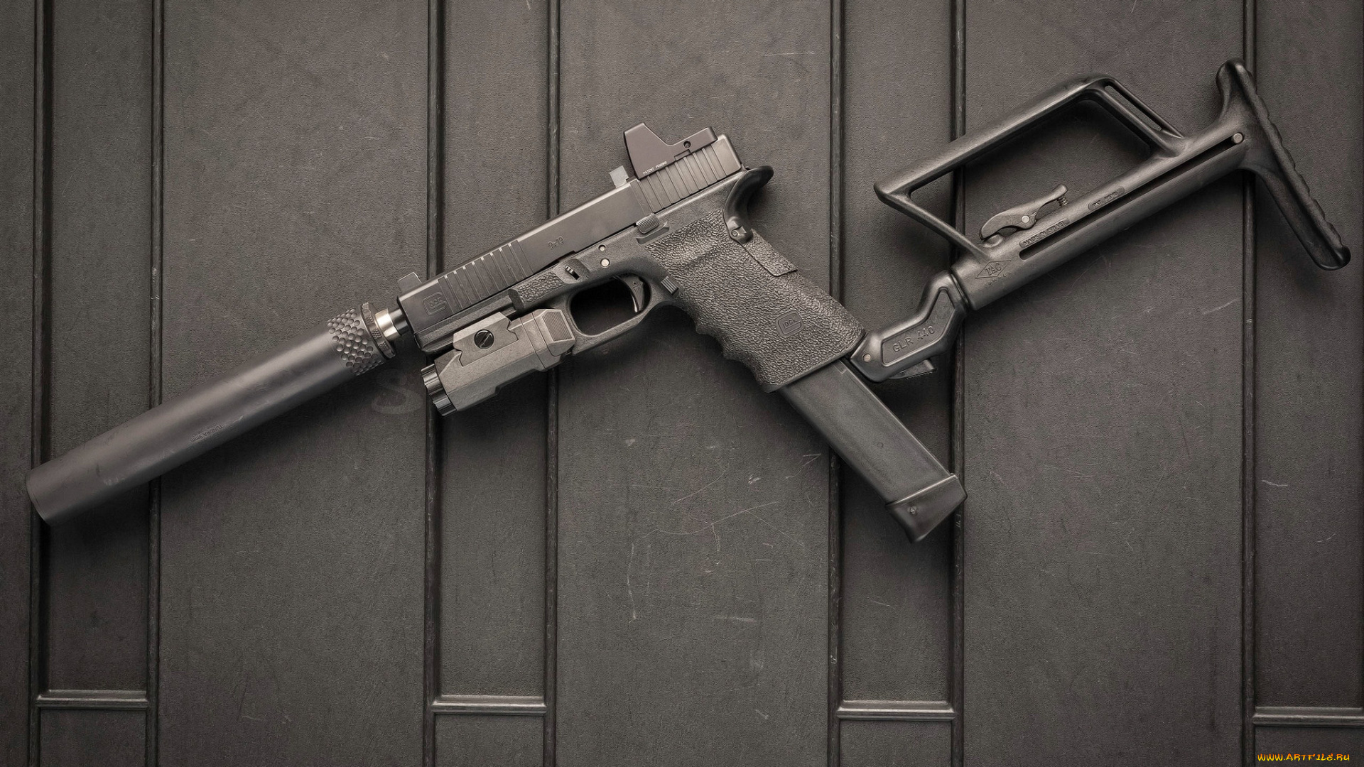 оружие, пистолеты, с, глушителемглушители, ствол