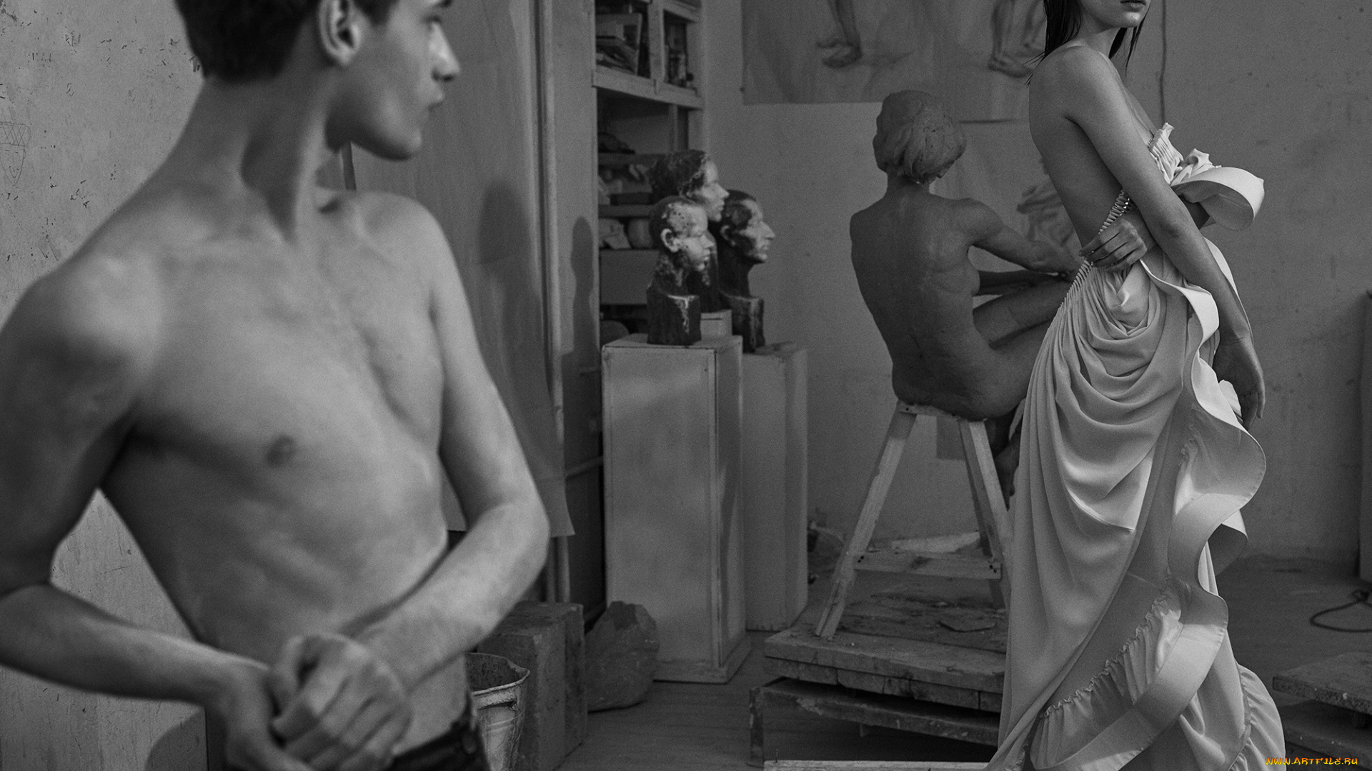 разное, мужчина, женщина, мастерская, iana, godnia, ткань, модели, черно-белая, девушки, парень