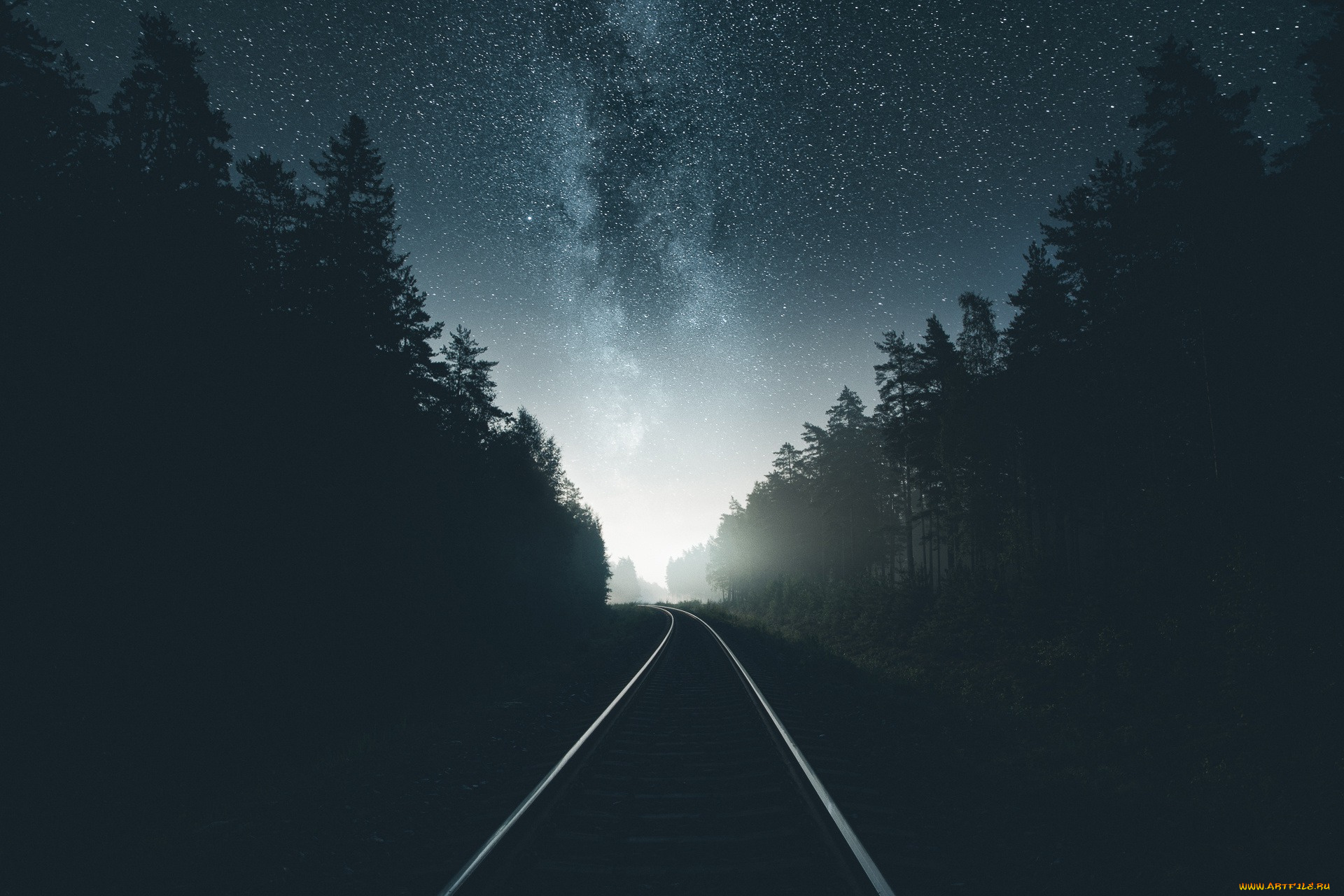 разное, транспортные, средства, и, магистрали, железная, дорога, небо, звезды, млечный, путь, лес, ночь