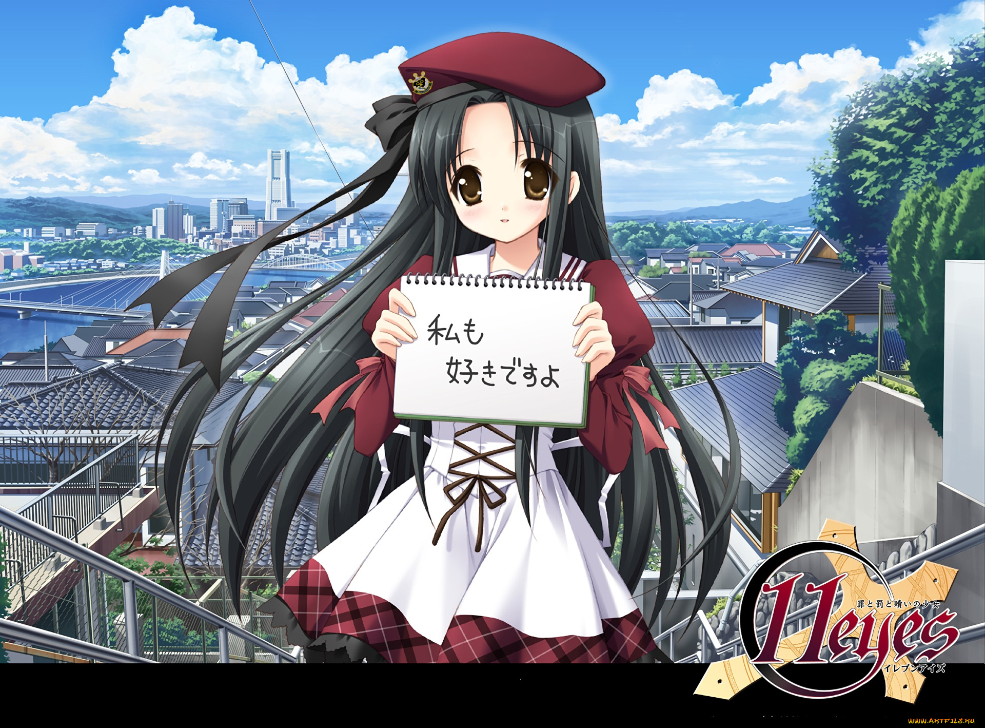 аниме, 11eyes, девушка, фон, взгляд