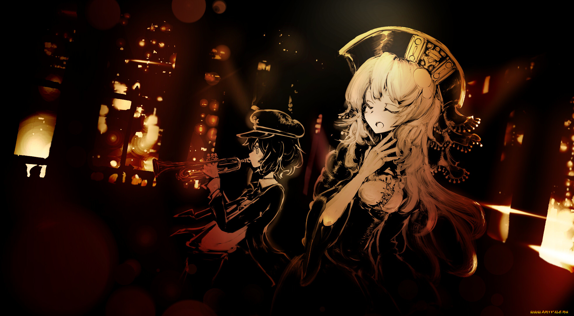 аниме, музыка, фон, взгляд, девушки