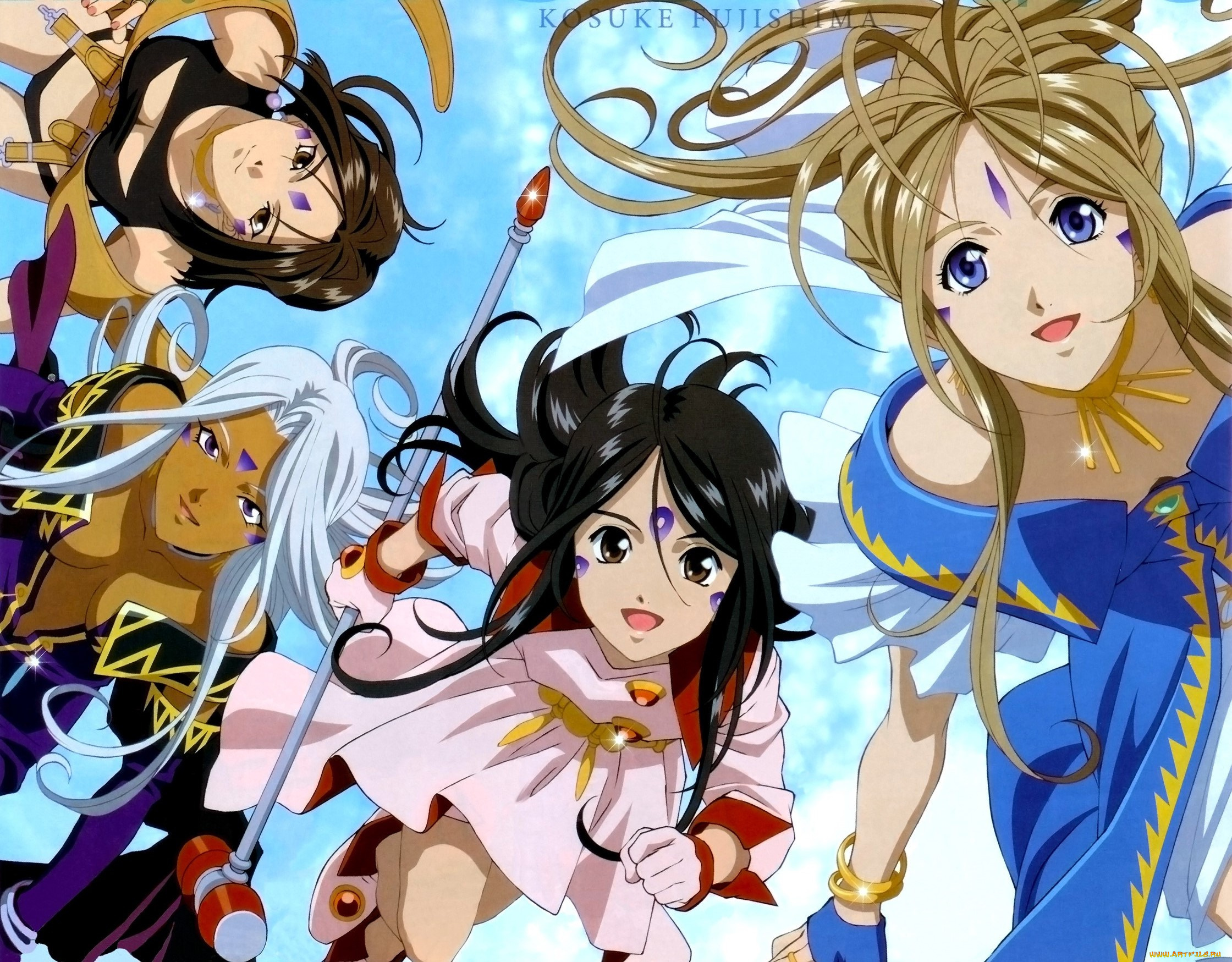 аниме, ah, , my, goddess, девушки, взгляд, фон