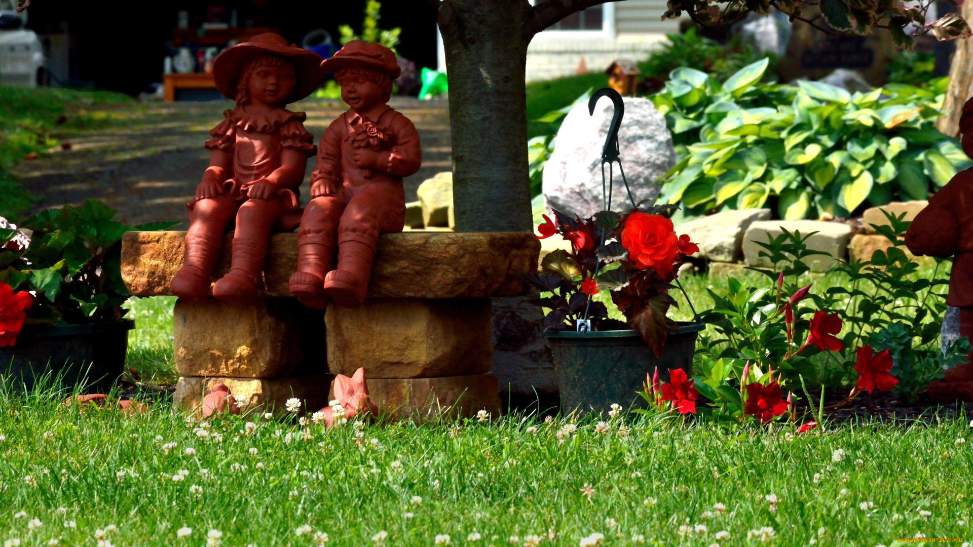 разное, садовые, и, парковые, скульптуры, дети, фигуры, лужайка