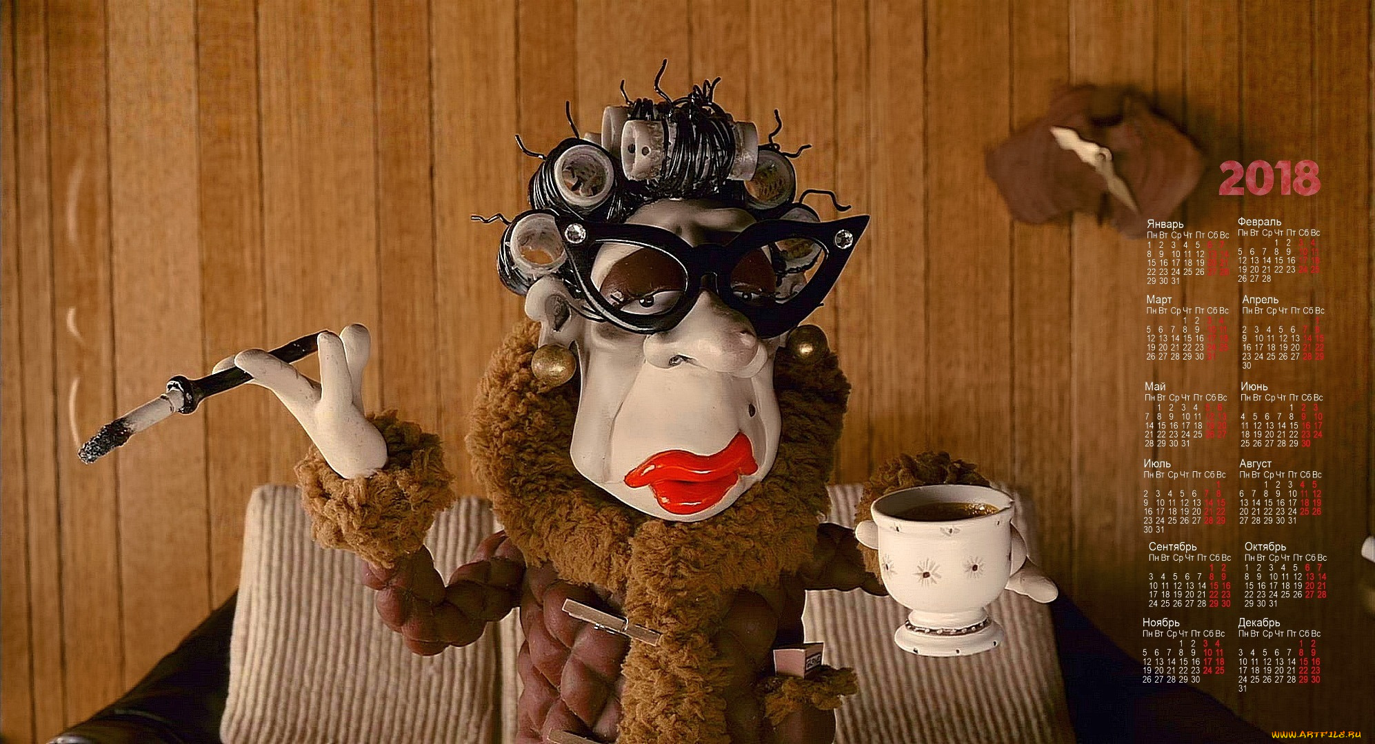 календари, кино, , мультфильмы, 2018, женщина, очки, чашка, бигуди, мундштук