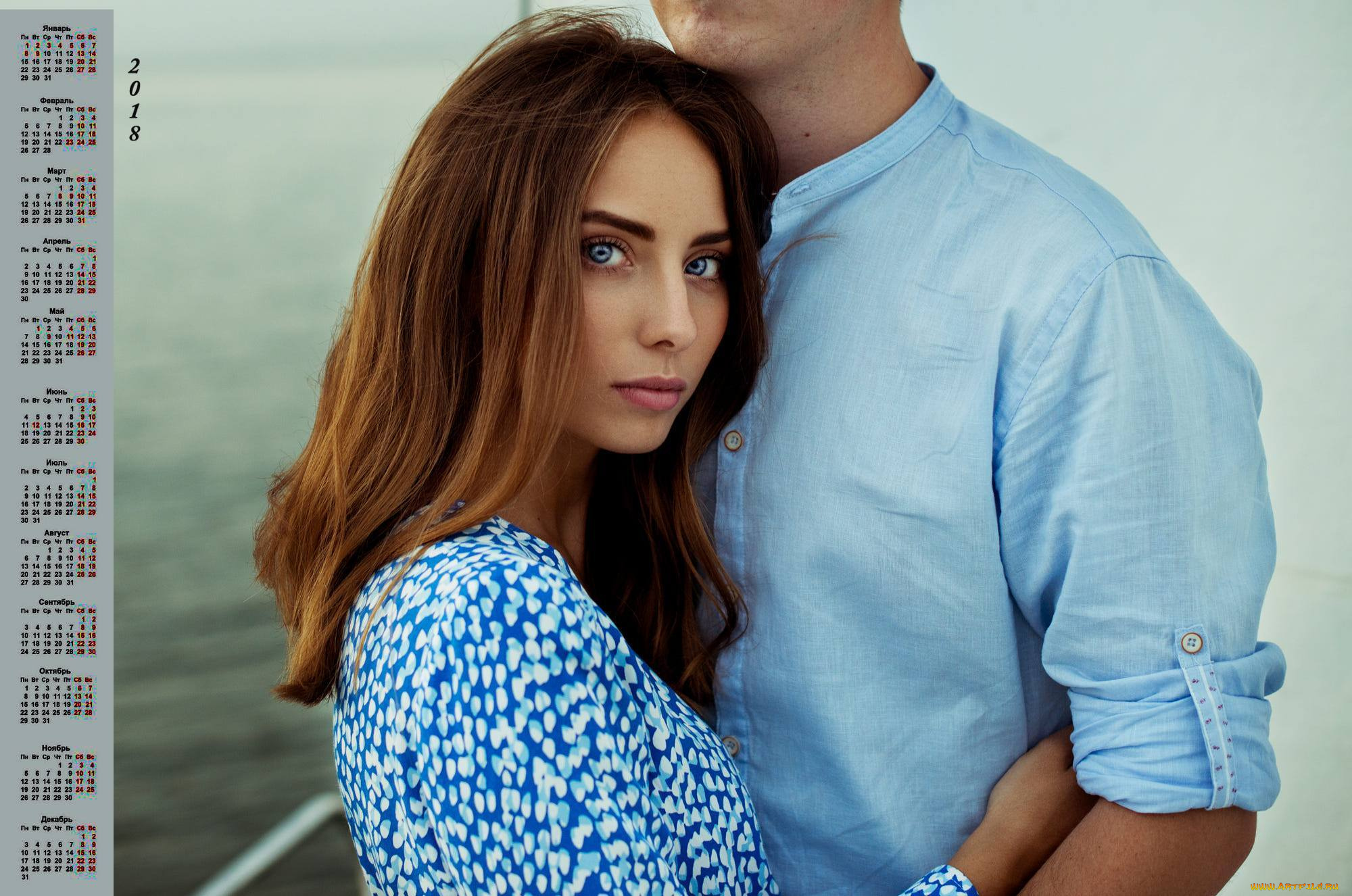 календари, девушки, 2018, двое, взгляд, объятие