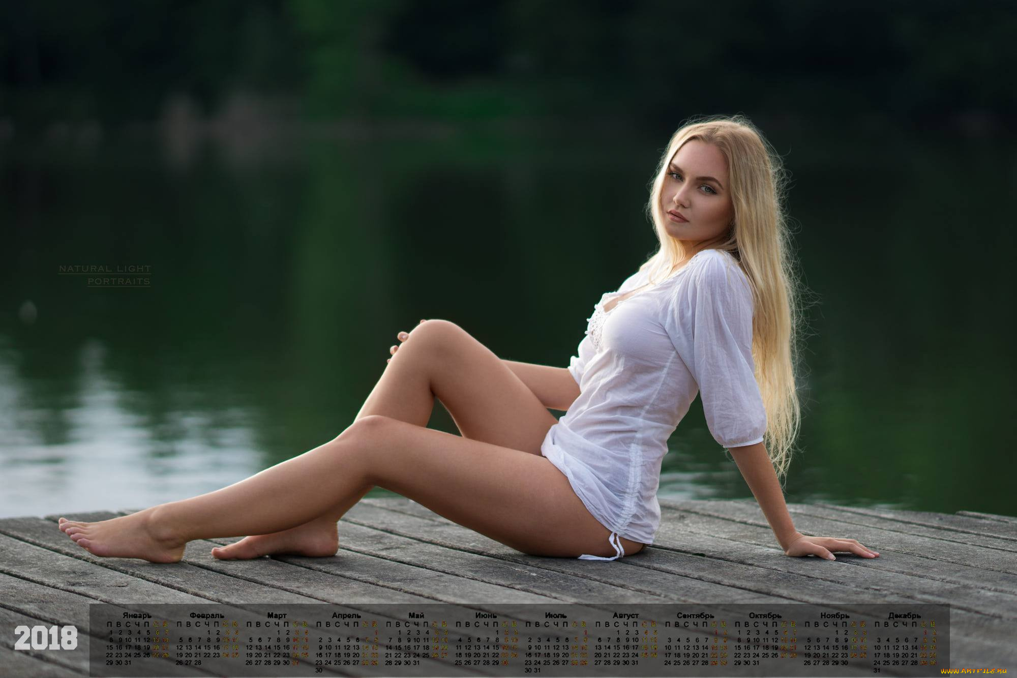 календари, девушки, водоем, взгляд, 2018