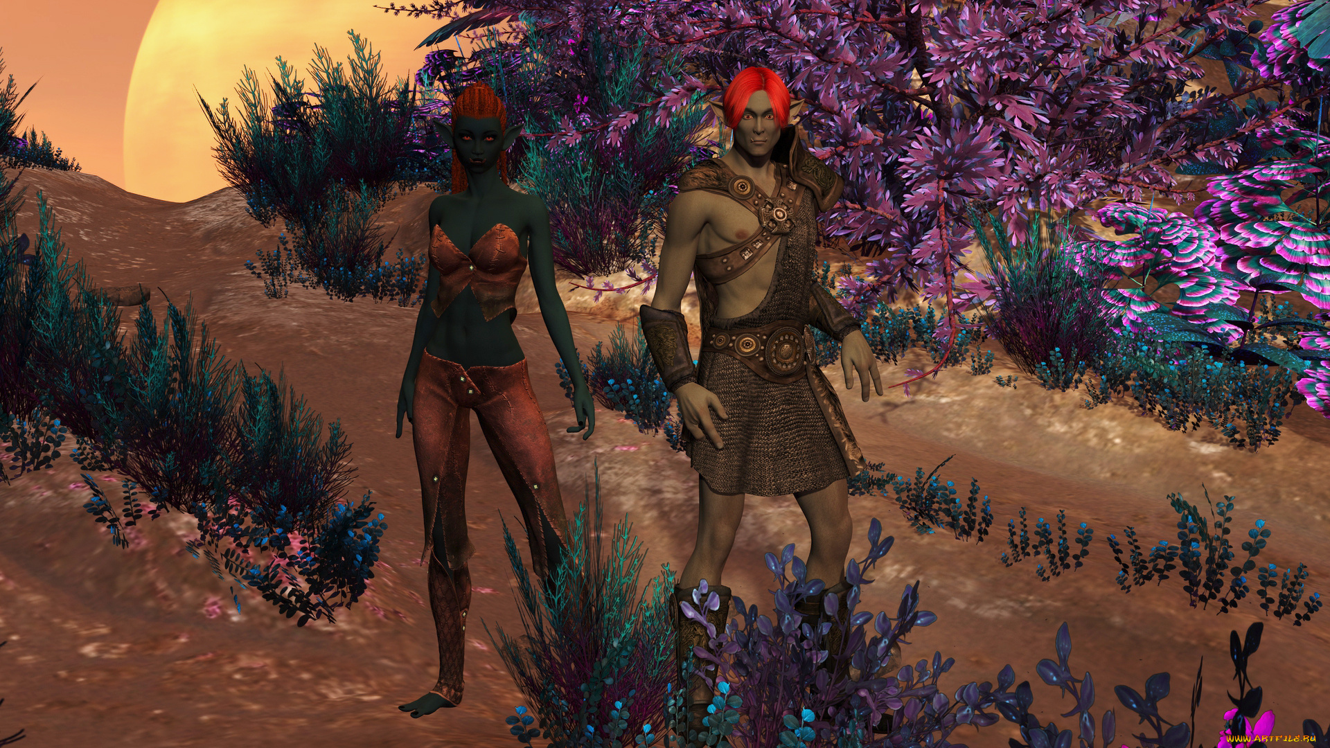 3д, графика, эльфы, , elves, фон, взгляд, девушки