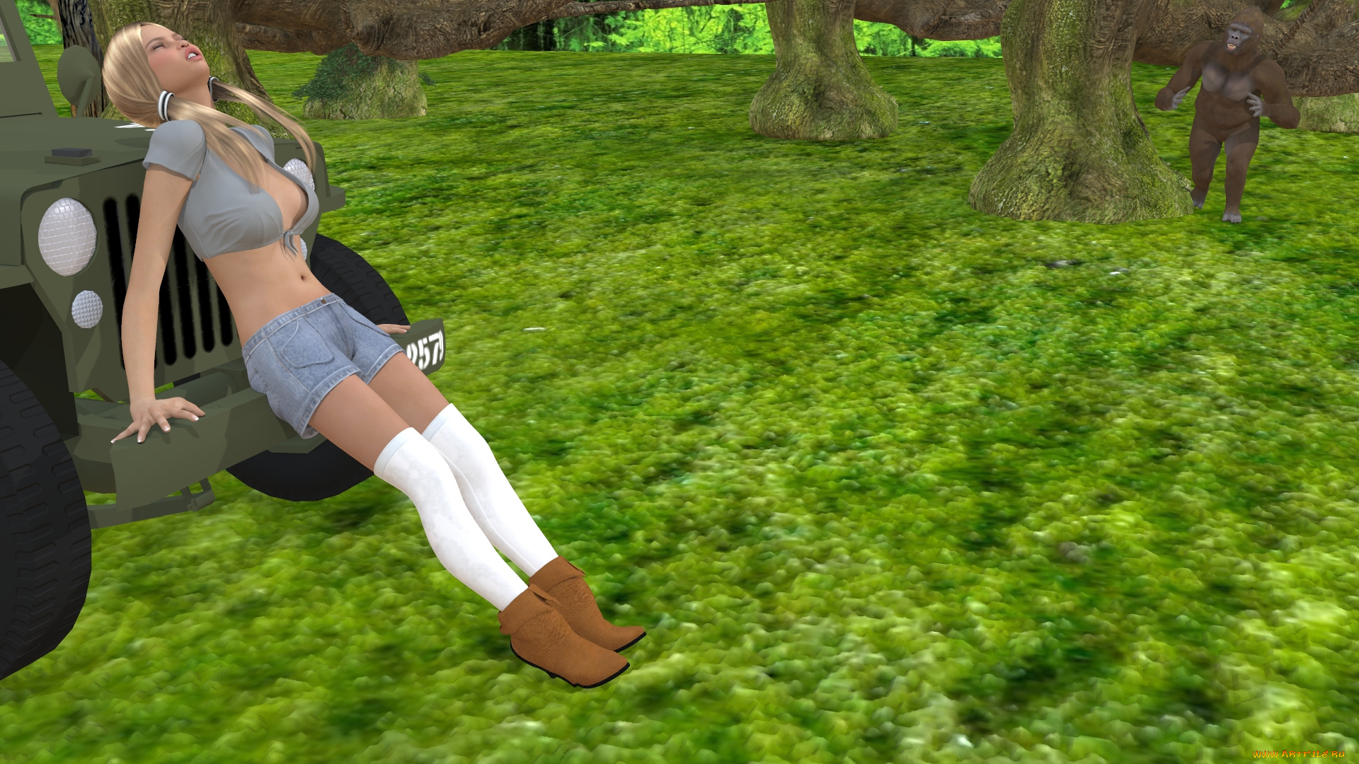 3д, графика, люди-авто, мото, , people-, car, , , moto, автомобиль, фон, взгляд, девушка