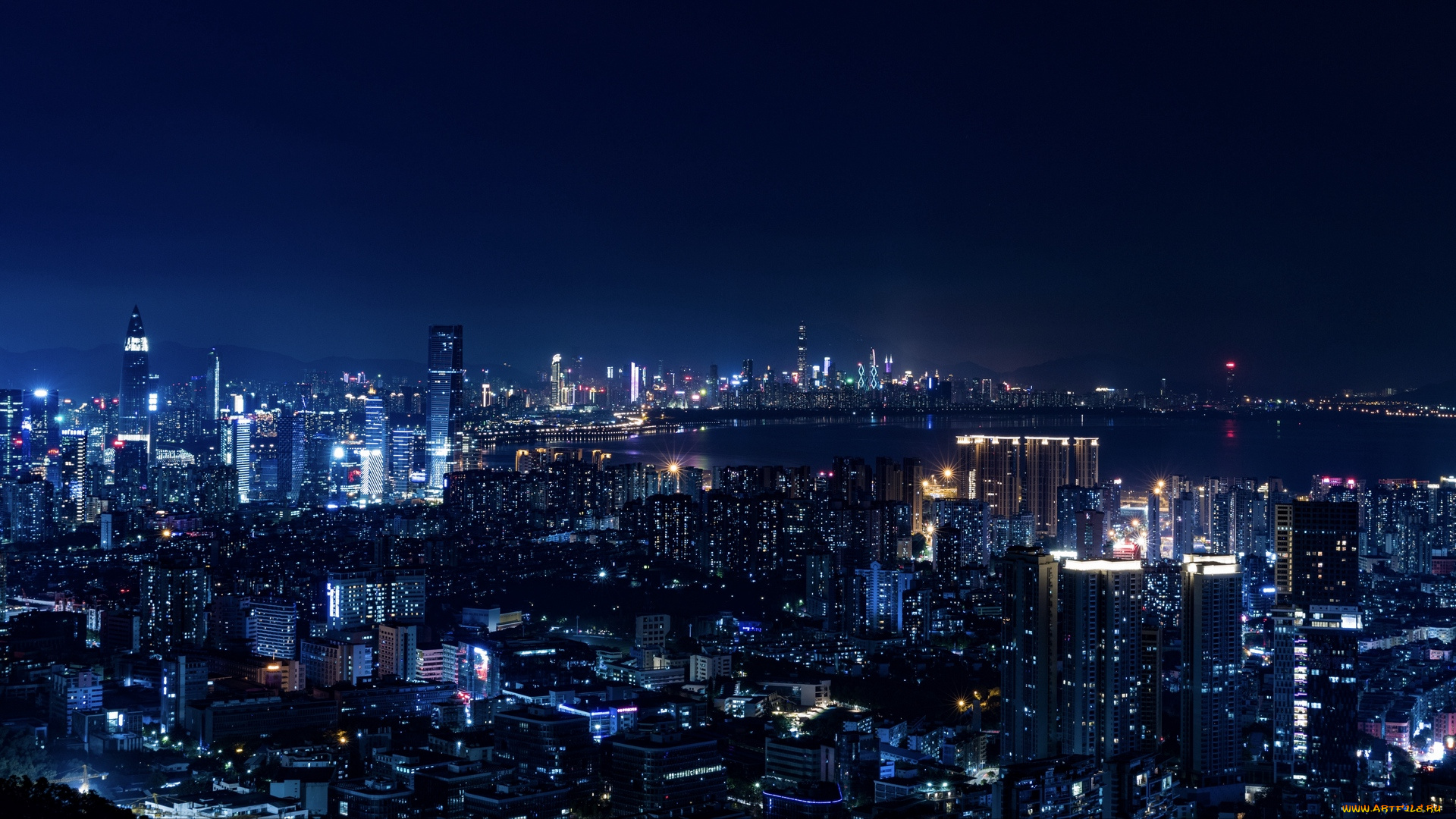 города, -, огни, ночного, города, огни, ночь, wallhaven, мегаполис, синий, город