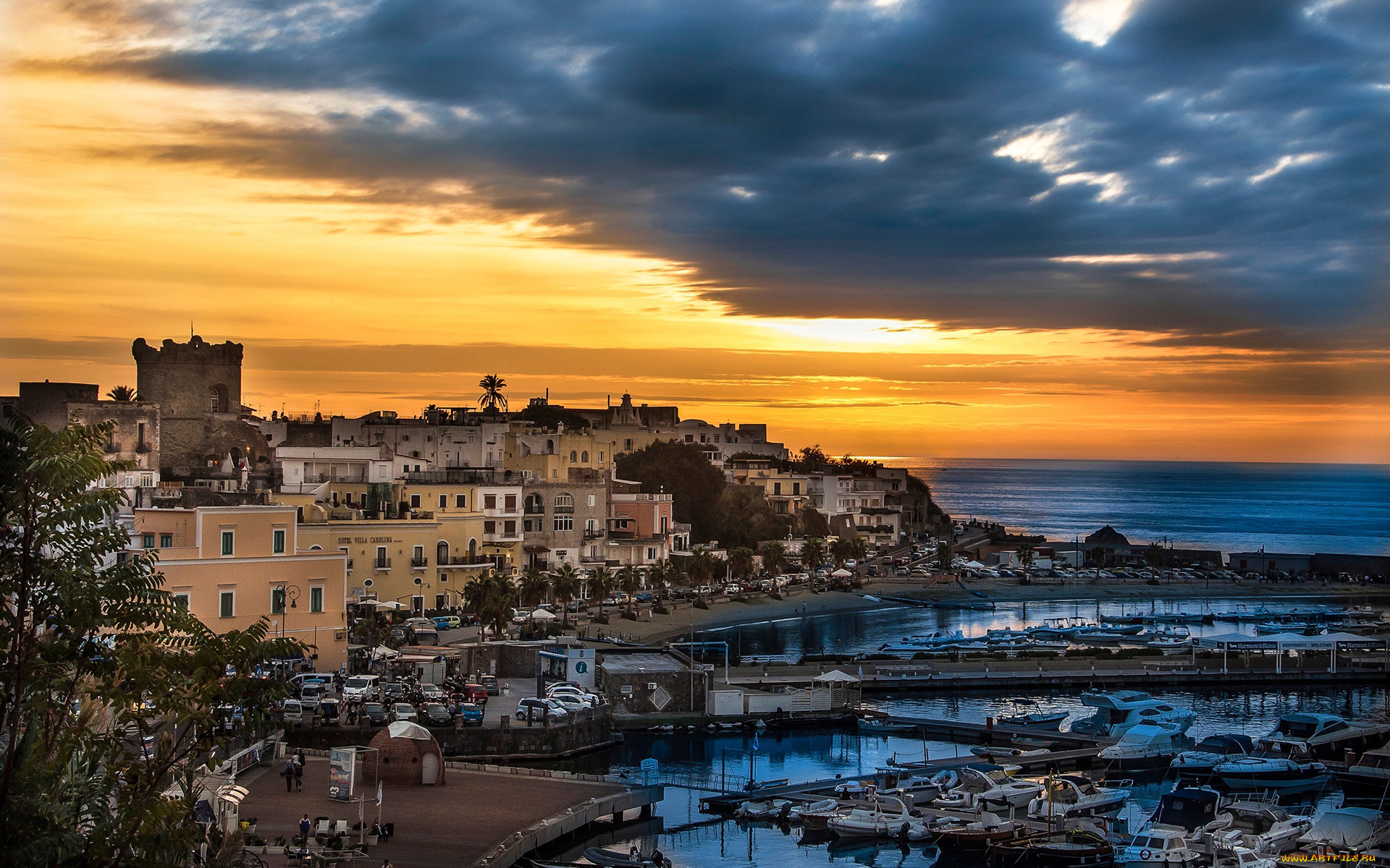 forio, campania, , italia, города, -, пейзажи, курорт, закат, форио, средиземное, море, побережье, кампания, италия, итальянский, город