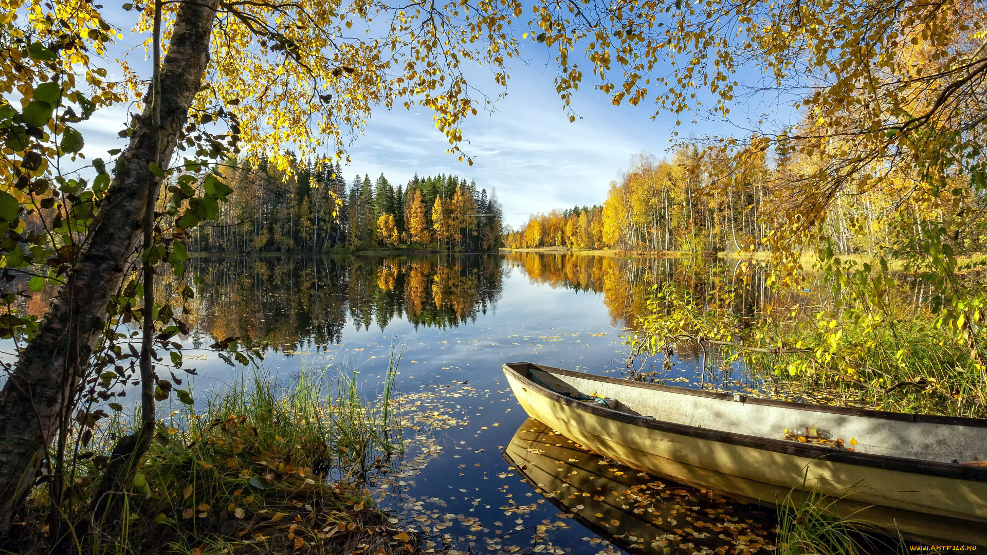 корабли, лодки, , шлюпки, река, лодка, осень, листопад